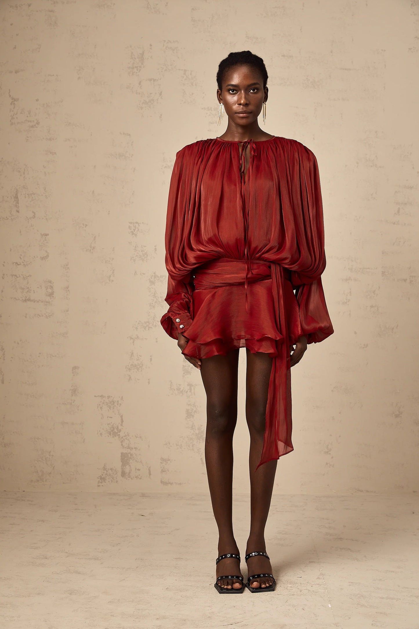 Eugenie Red Fully Pleated Ruffled Mini Dress