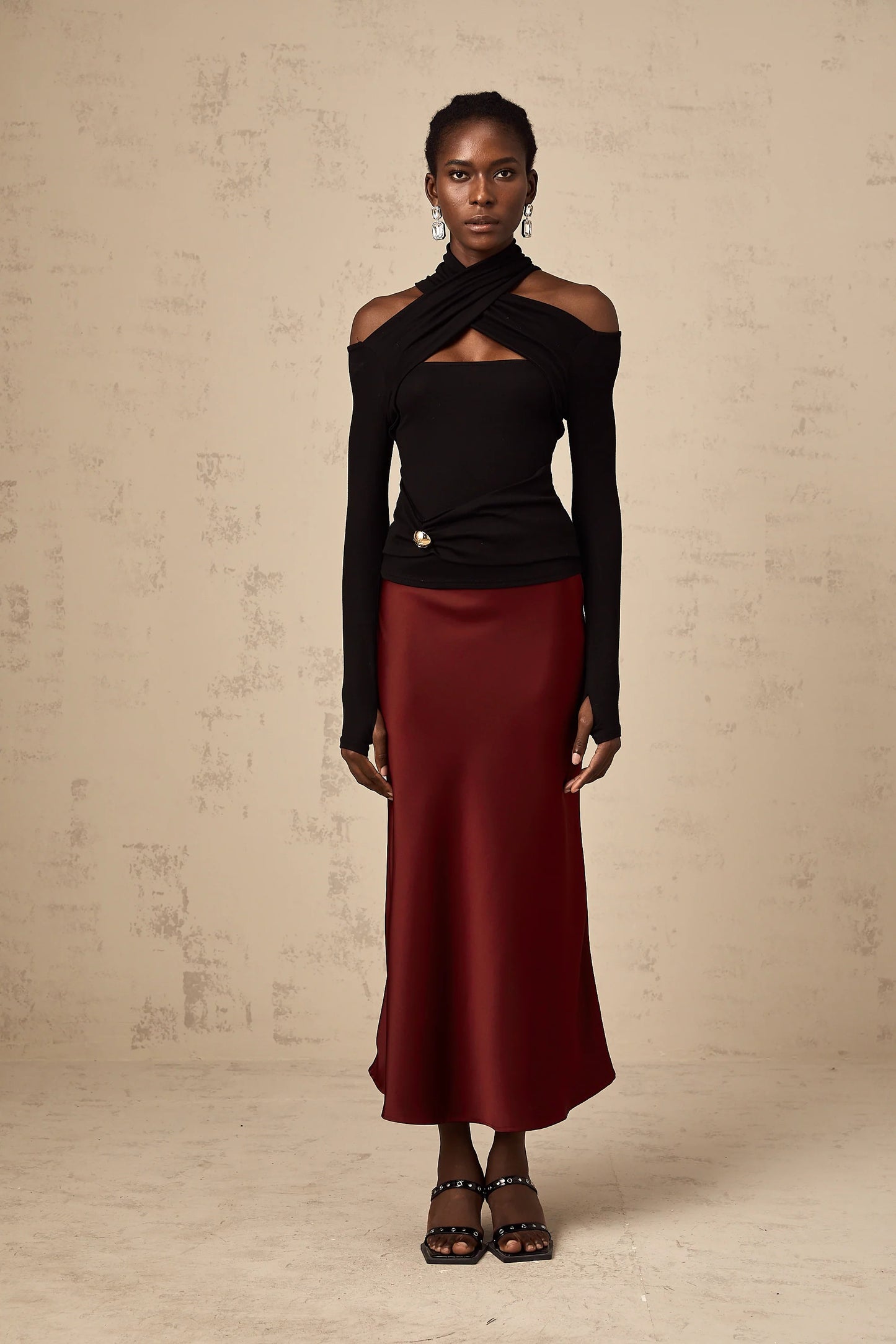 Odette Black Ruched Stretch-Jersey Top