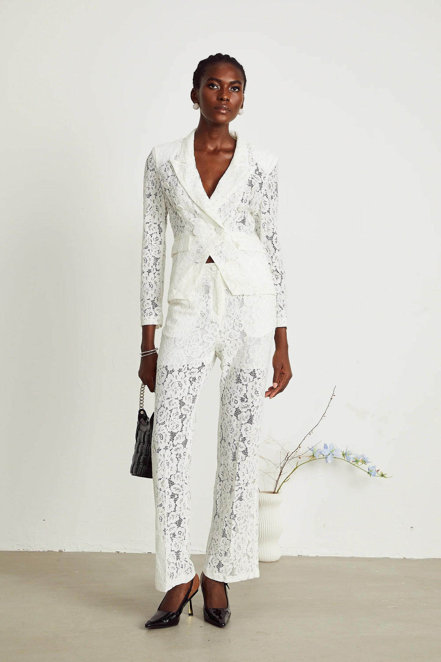 Zoe Sheer Lace Blazer & Trousers Matching Set