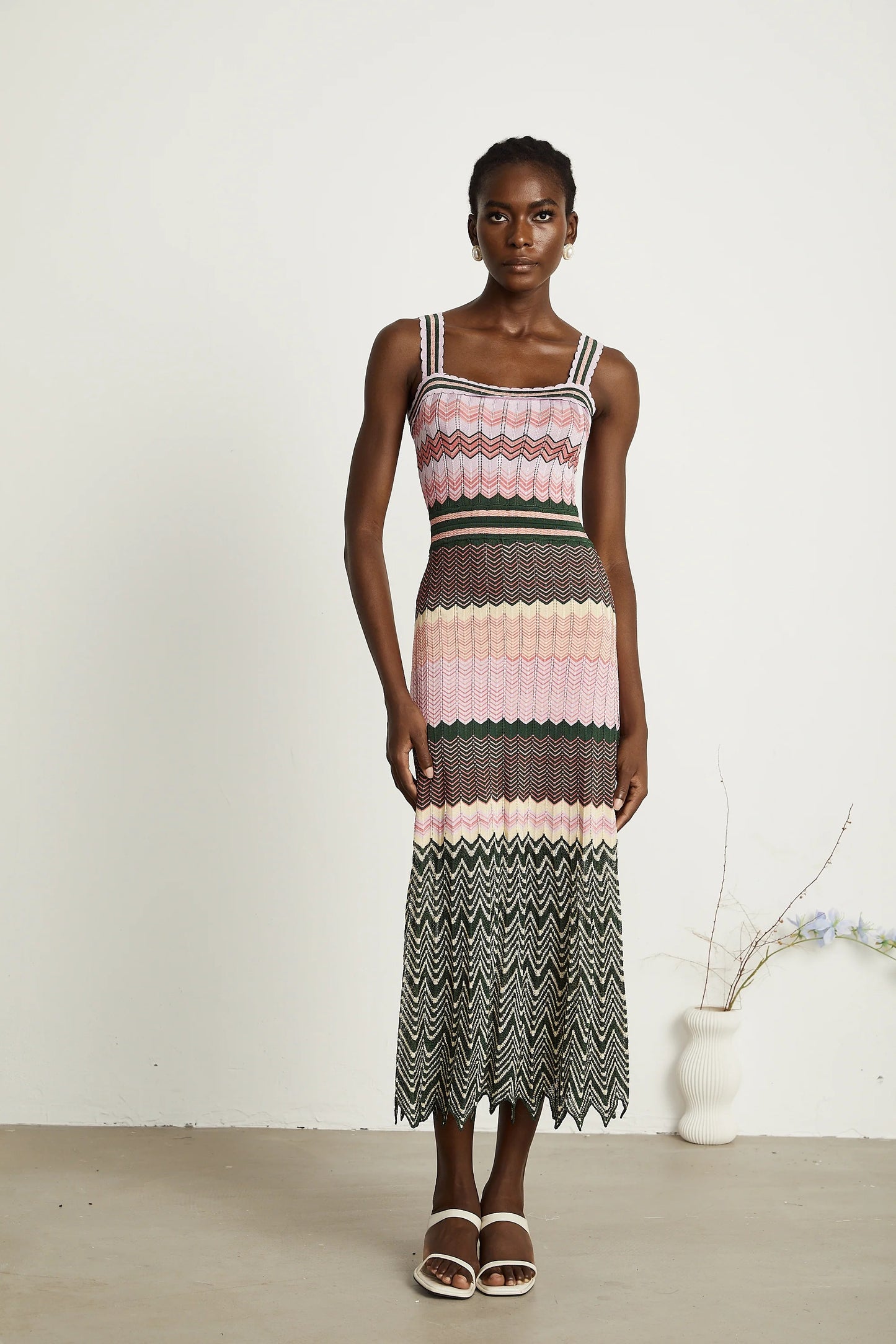 Daphne Contrast-Color Knitted Midi Dress