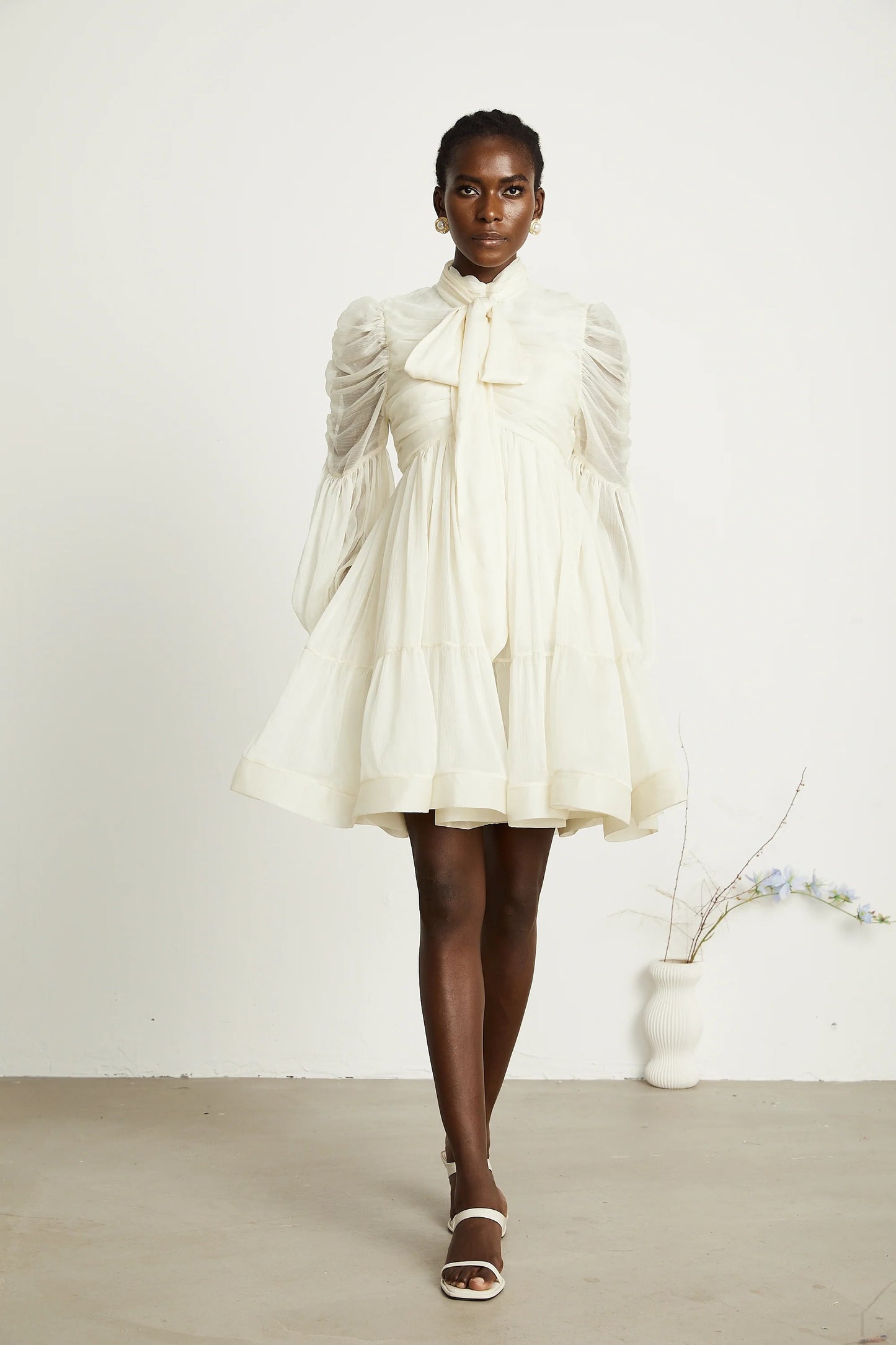 Thibaulte Tuck-Detail Pleated Tulle Mini Dress