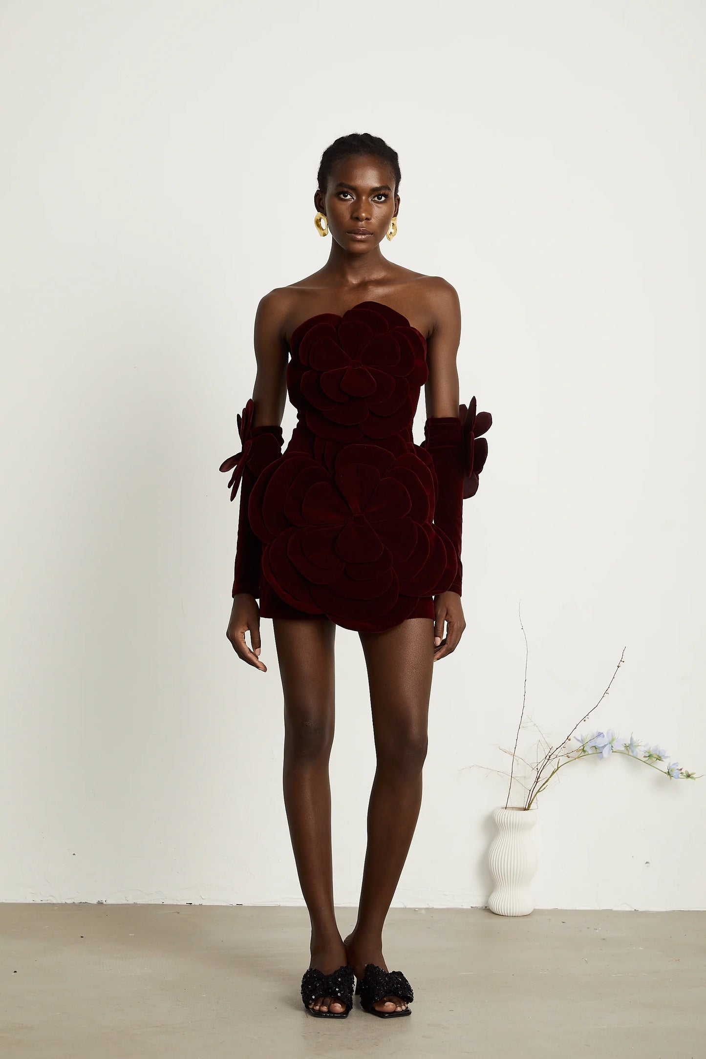 Azura Red Floral Appliqué Mini Dress