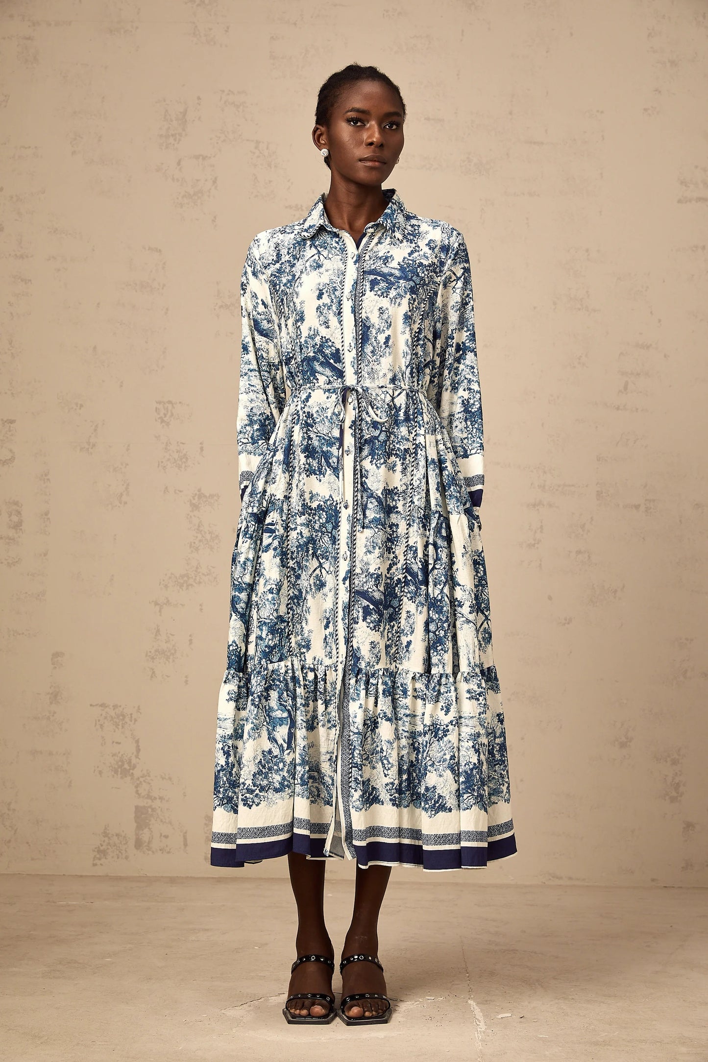 Adelaide Graphic-Print Midi Dress in Blue