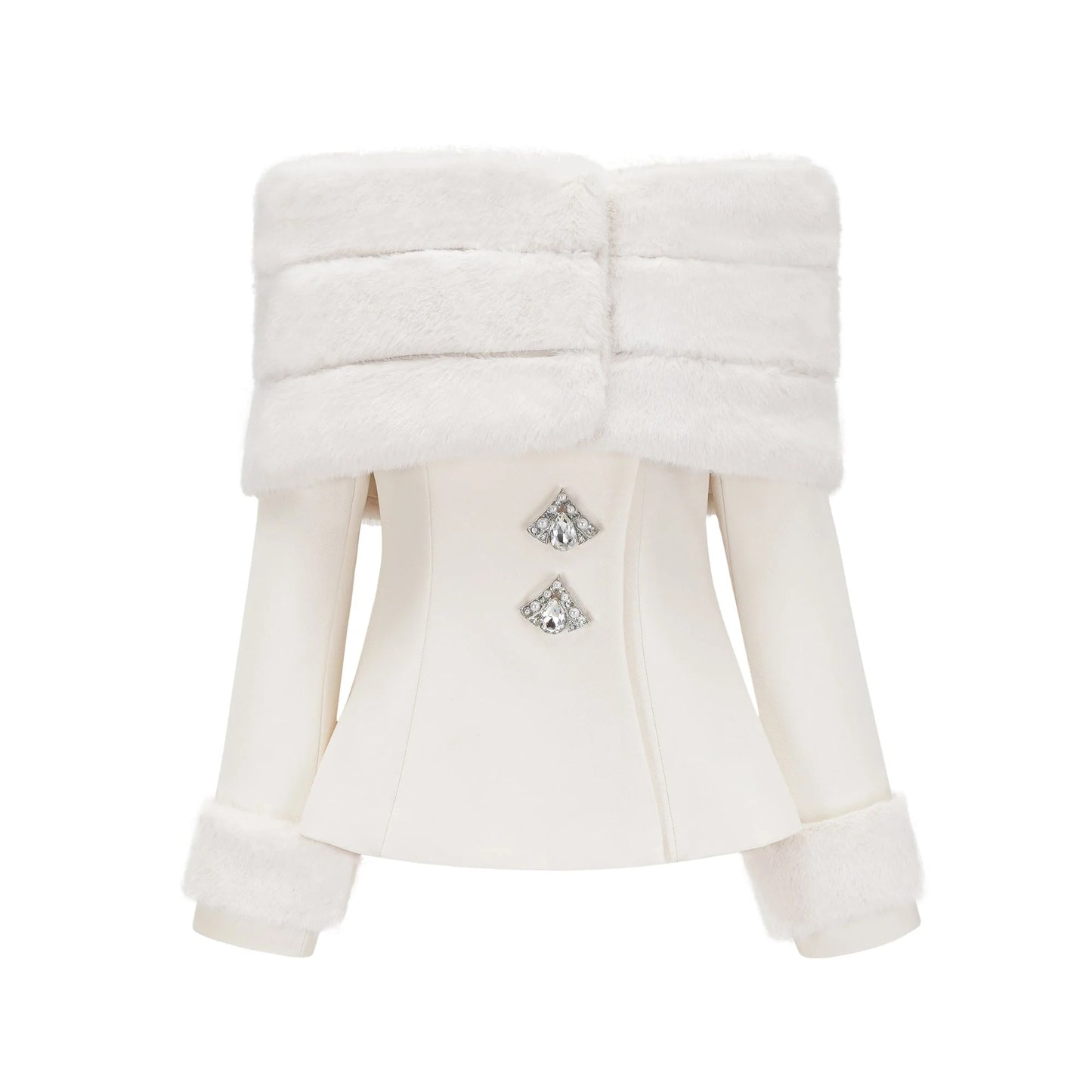 Caitlin White Faux-Fur Jacket & Skirt Matching Set