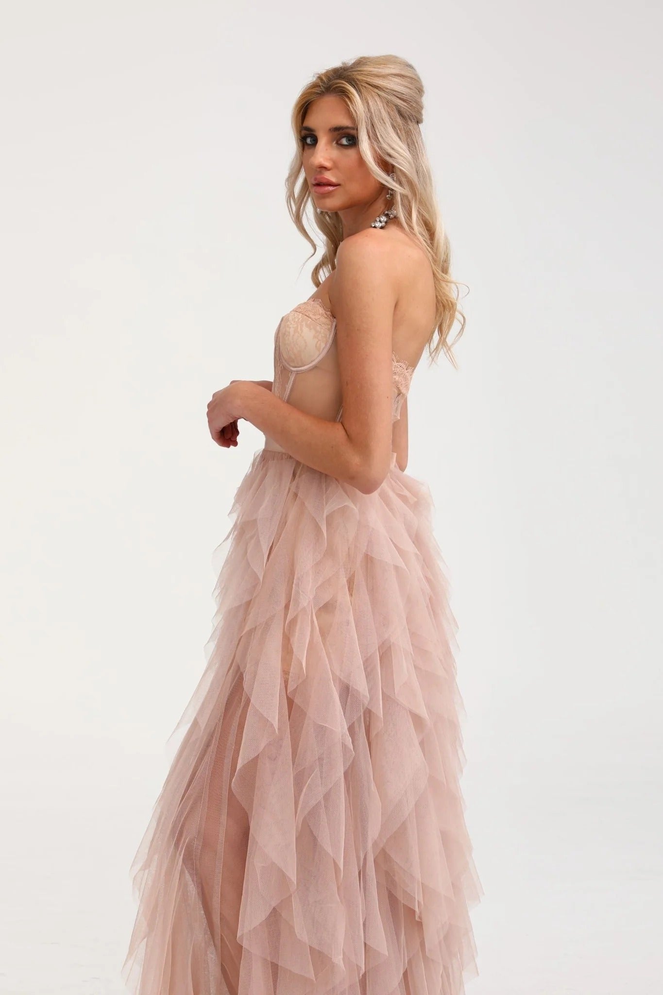 Eilis Pink Bustier Mesh Maxi Dress