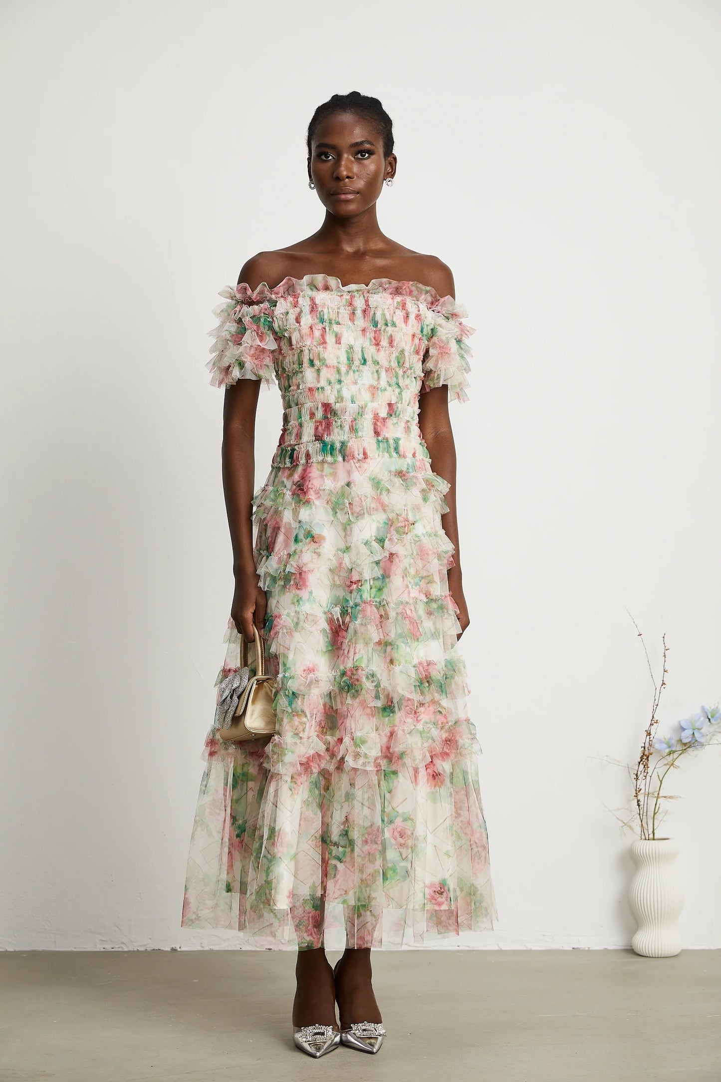Suzette Floral-Print Tiered Midi Dress