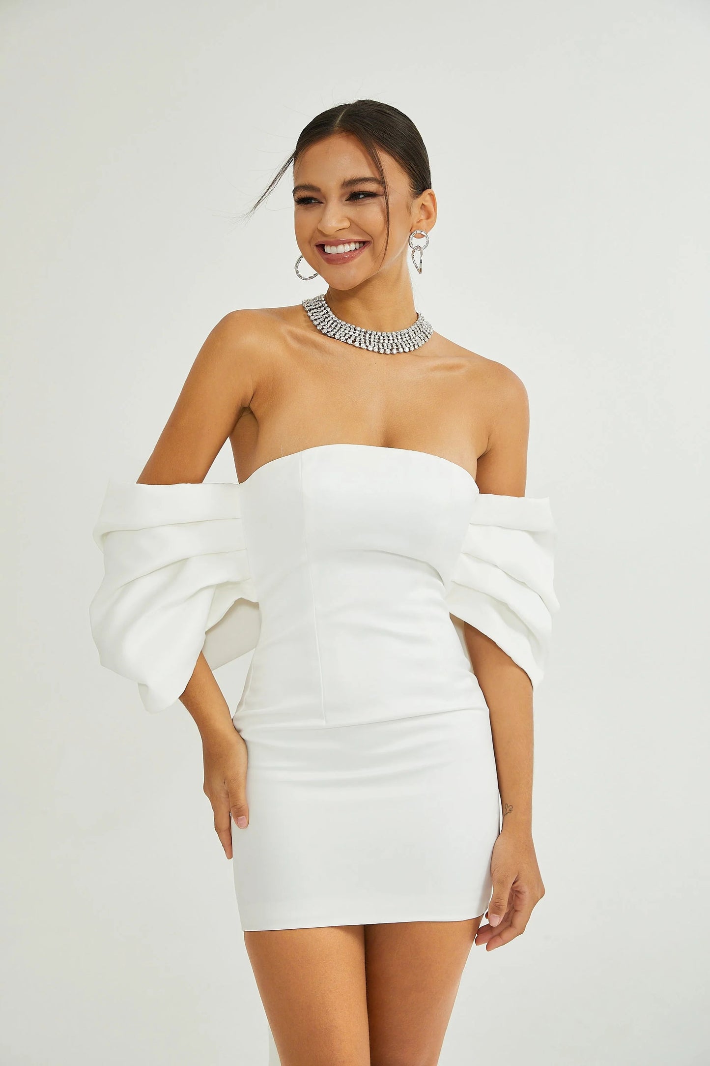 Helene White Oversize-bow Mini Dress