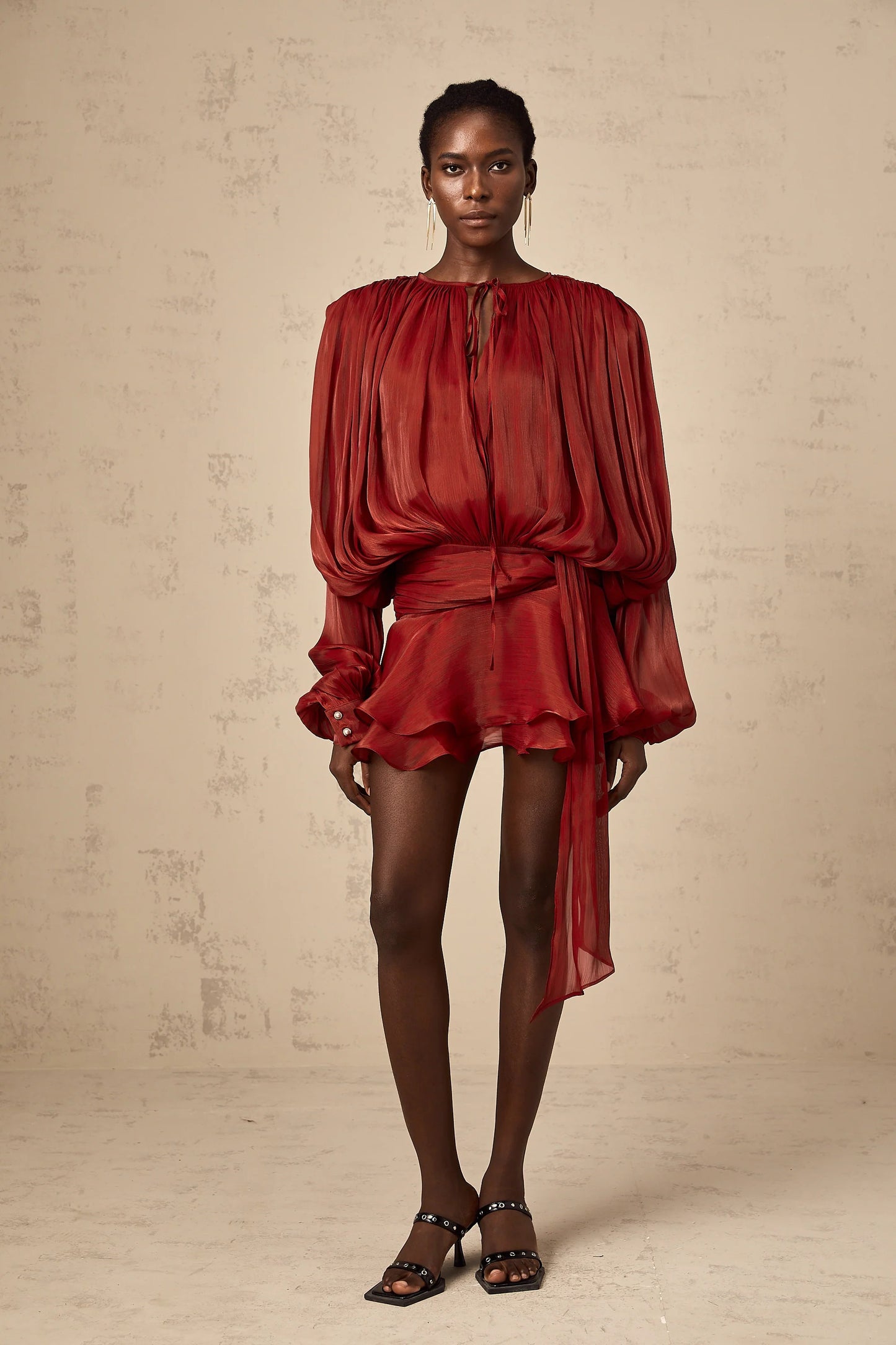 Eugenie Red Fully Pleated Ruffled Mini Dress