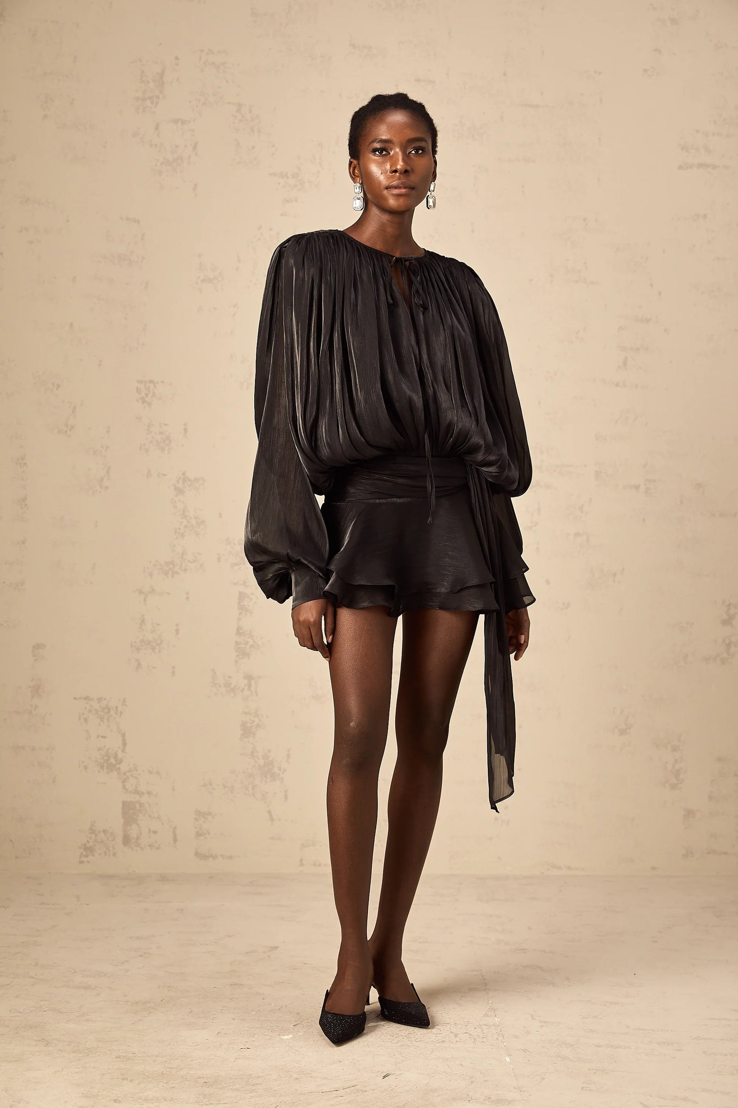 Eugenie Black Fully Pleated Ruffled Mini Dress