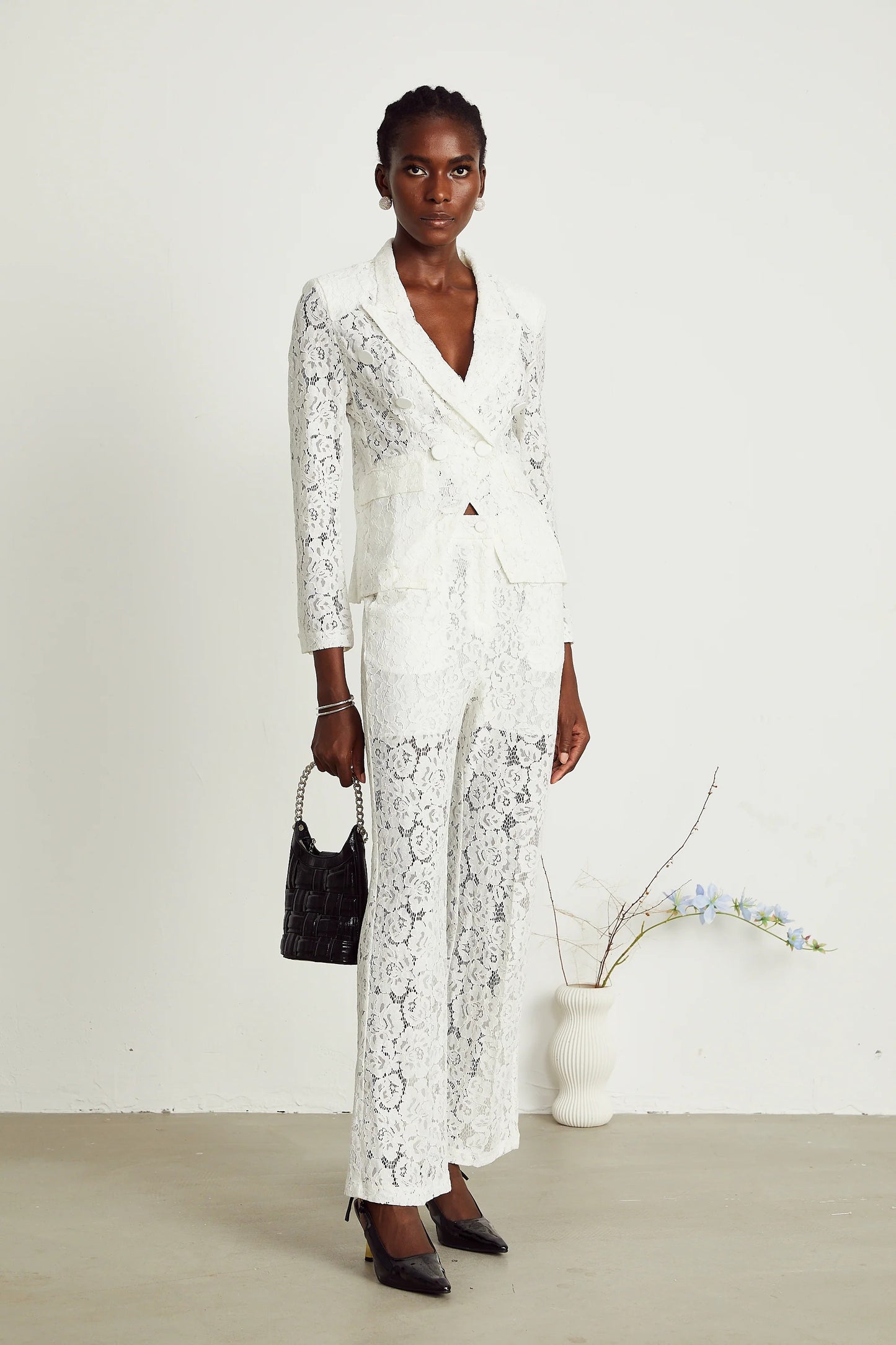 Zoe Sheer Lace Blazer & Trousers Matching Set
