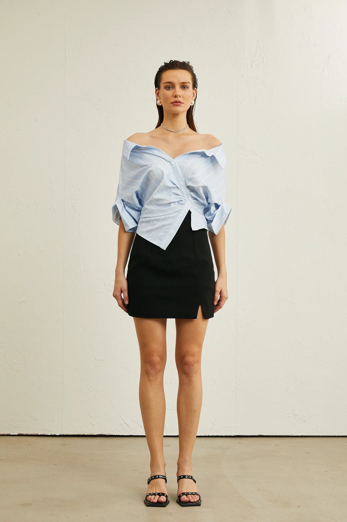 Helene Striped Off-Shoulder Blouse