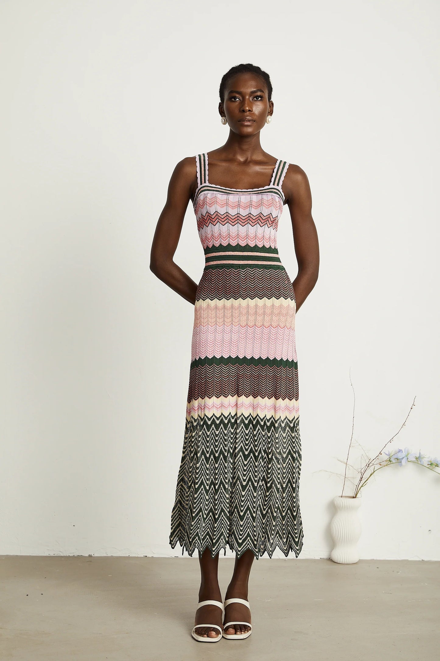 Daphne Contrast-Color Knitted Midi Dress