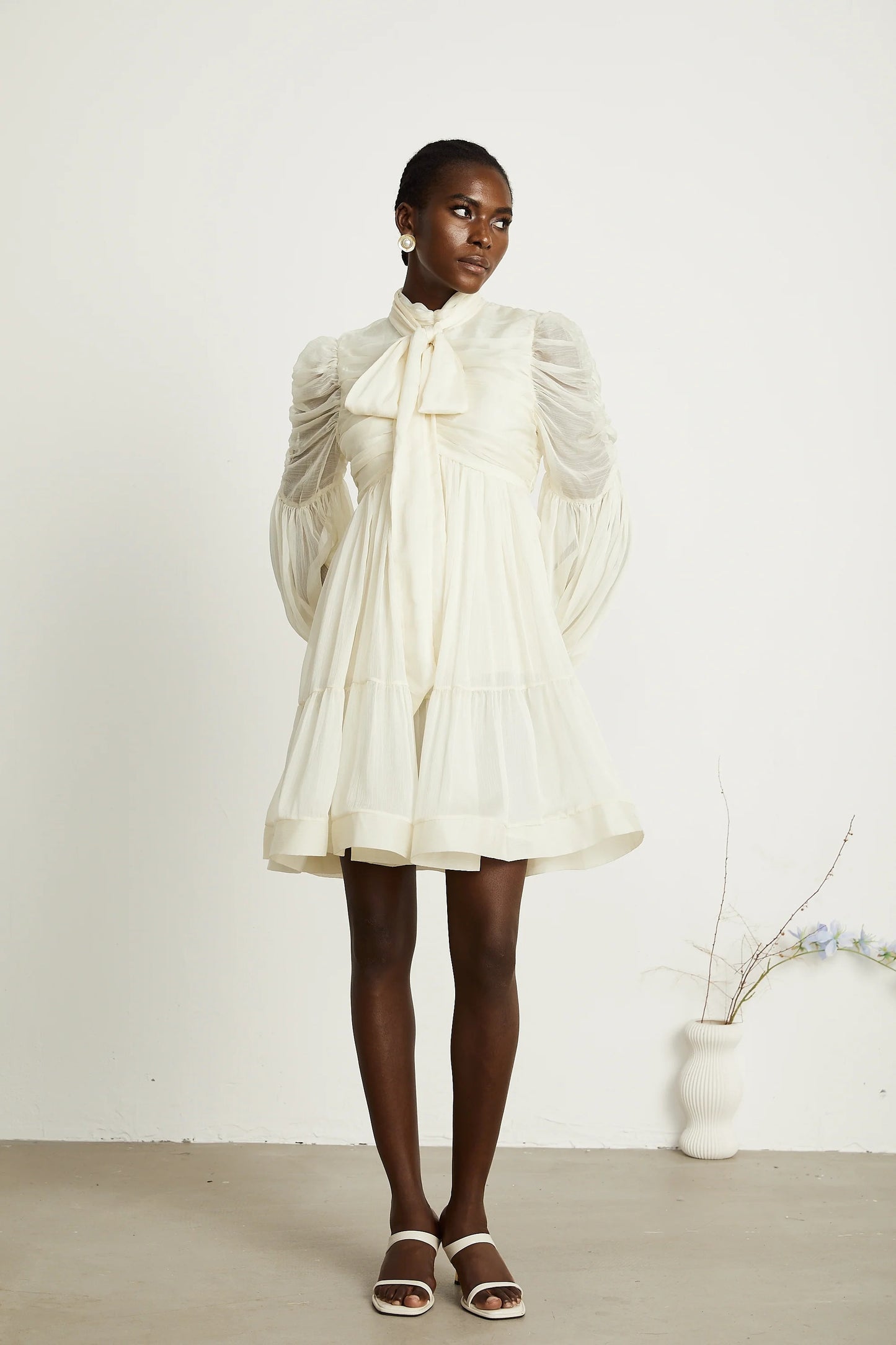 Thibaulte Tuck-Detail Pleated Tulle Mini Dress