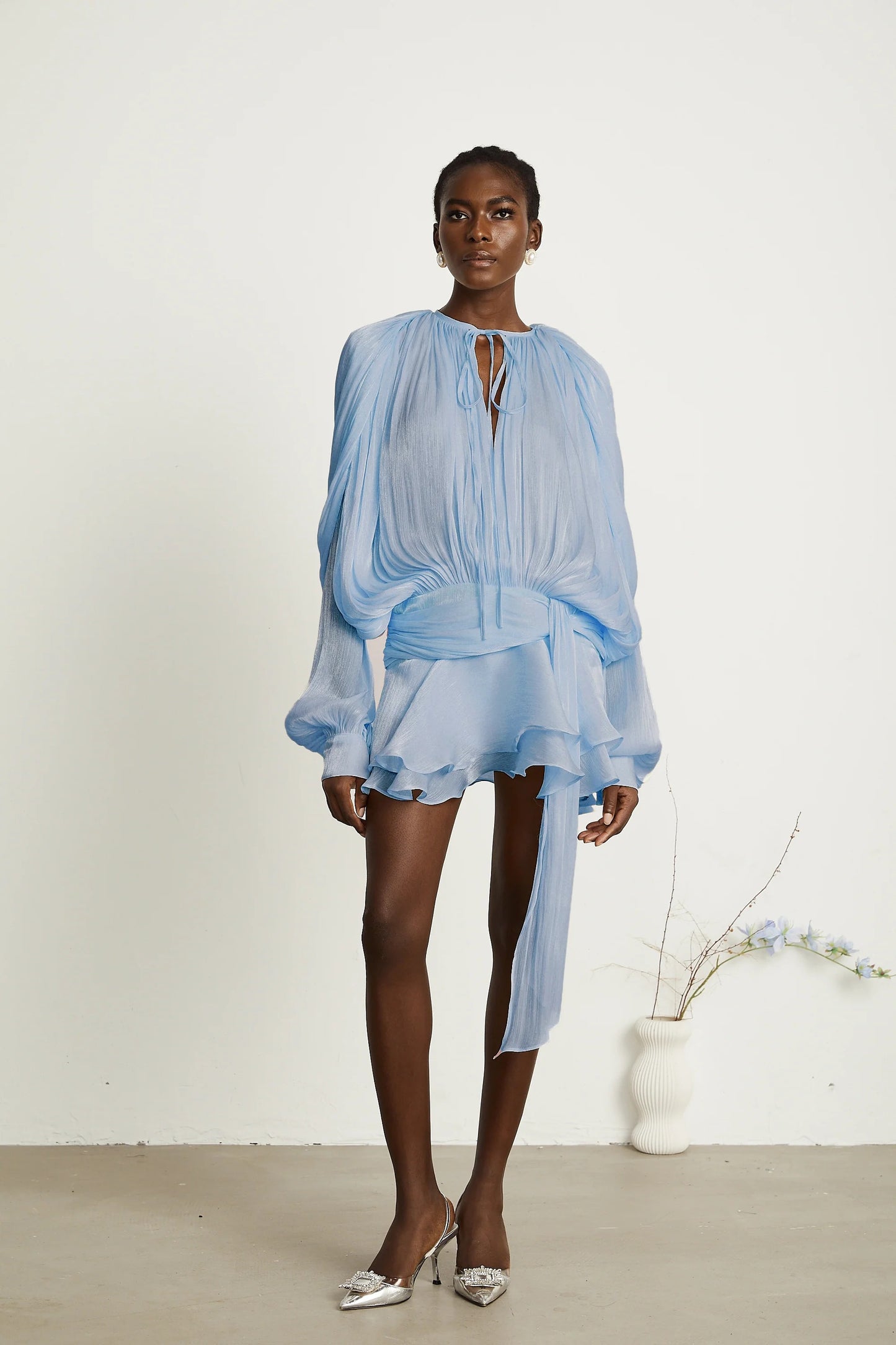 Eugenie Blue Fully Pleated Ruffled Mini Dress