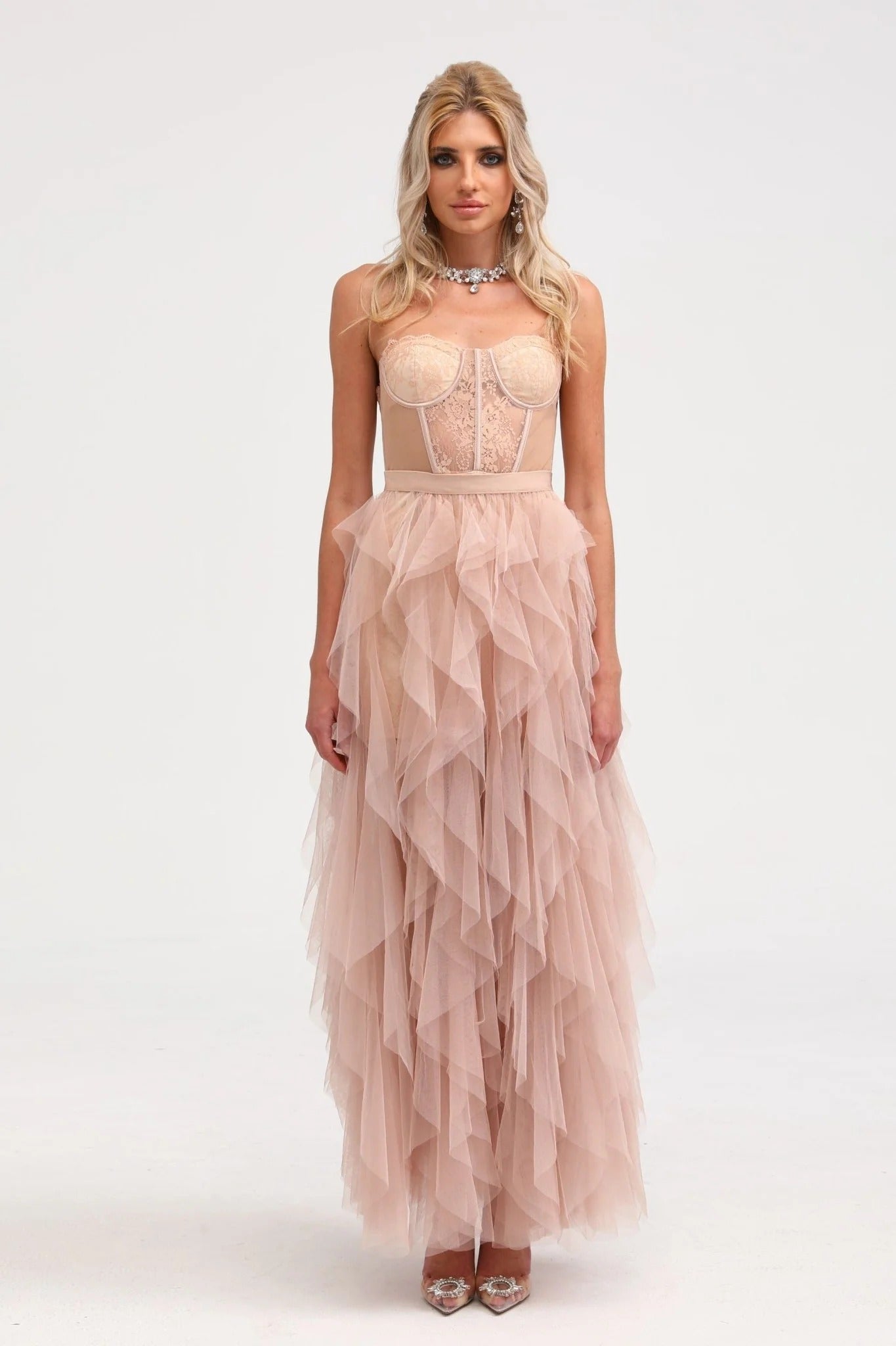 Eilis Pink Bustier Mesh Maxi Dress