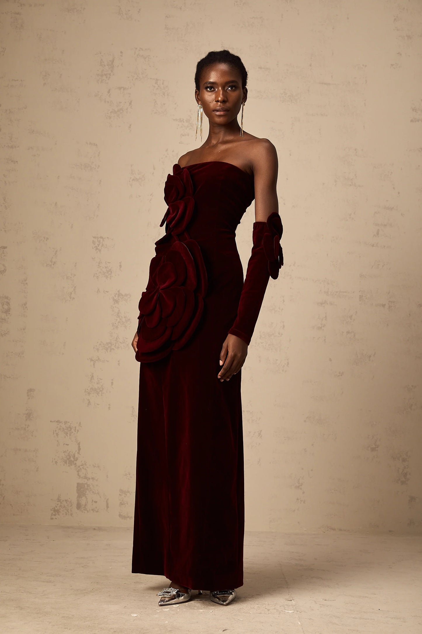 Azura Red Floral Applique Maxi Dress