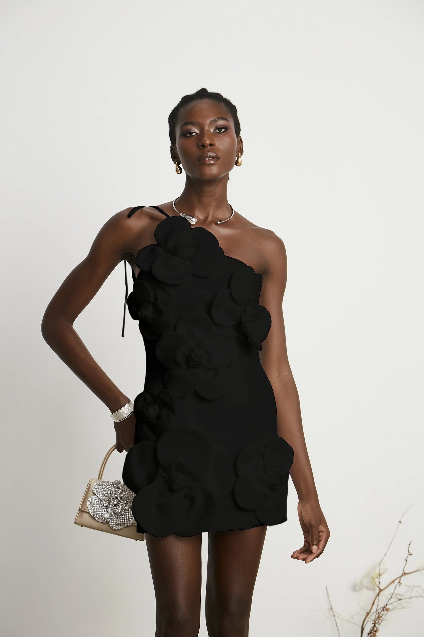 Liane Black Floral Off-Shoulder Mini Dress