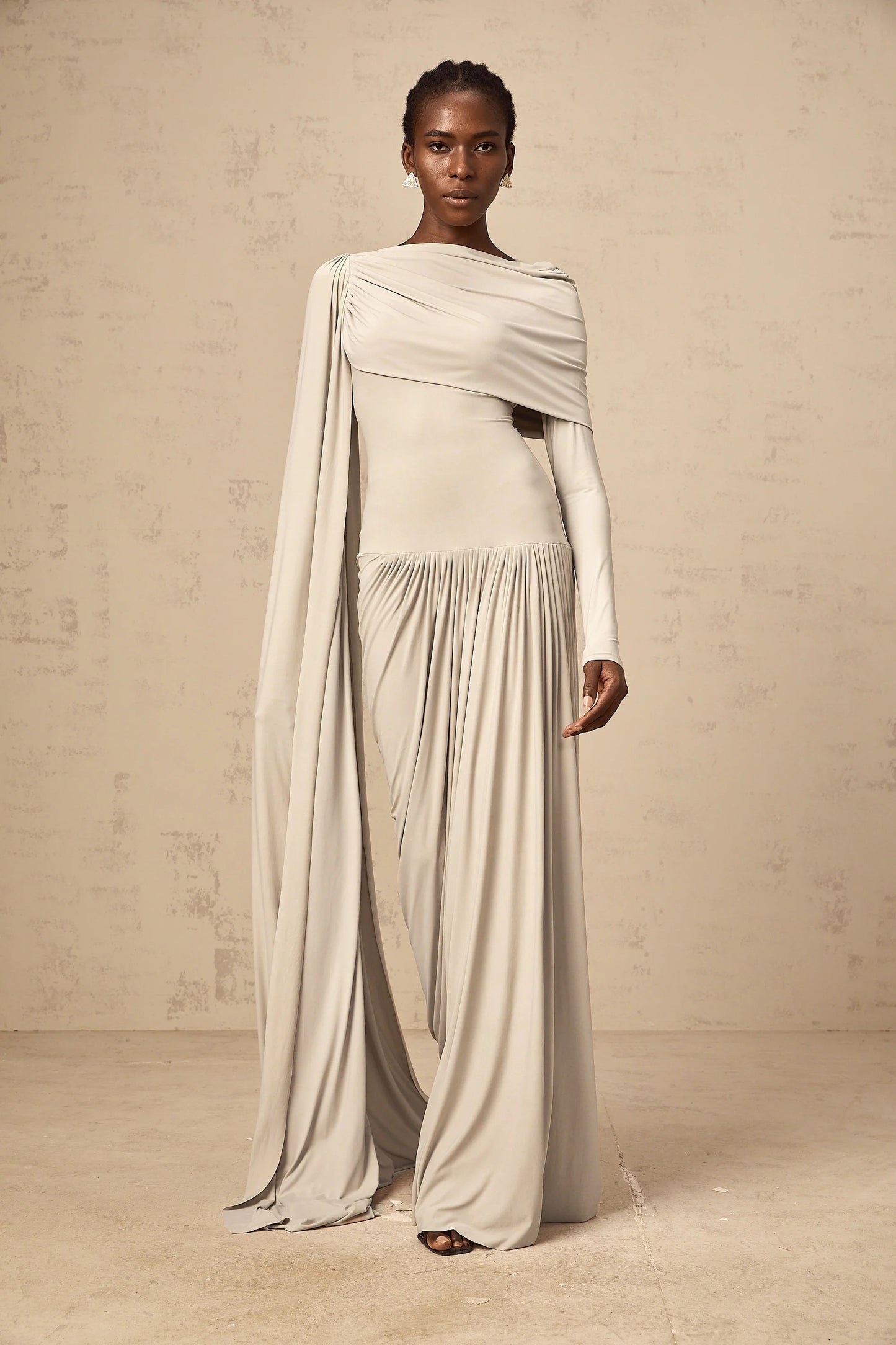 Gaëlle neutrals ribbon-design draped maxi dress