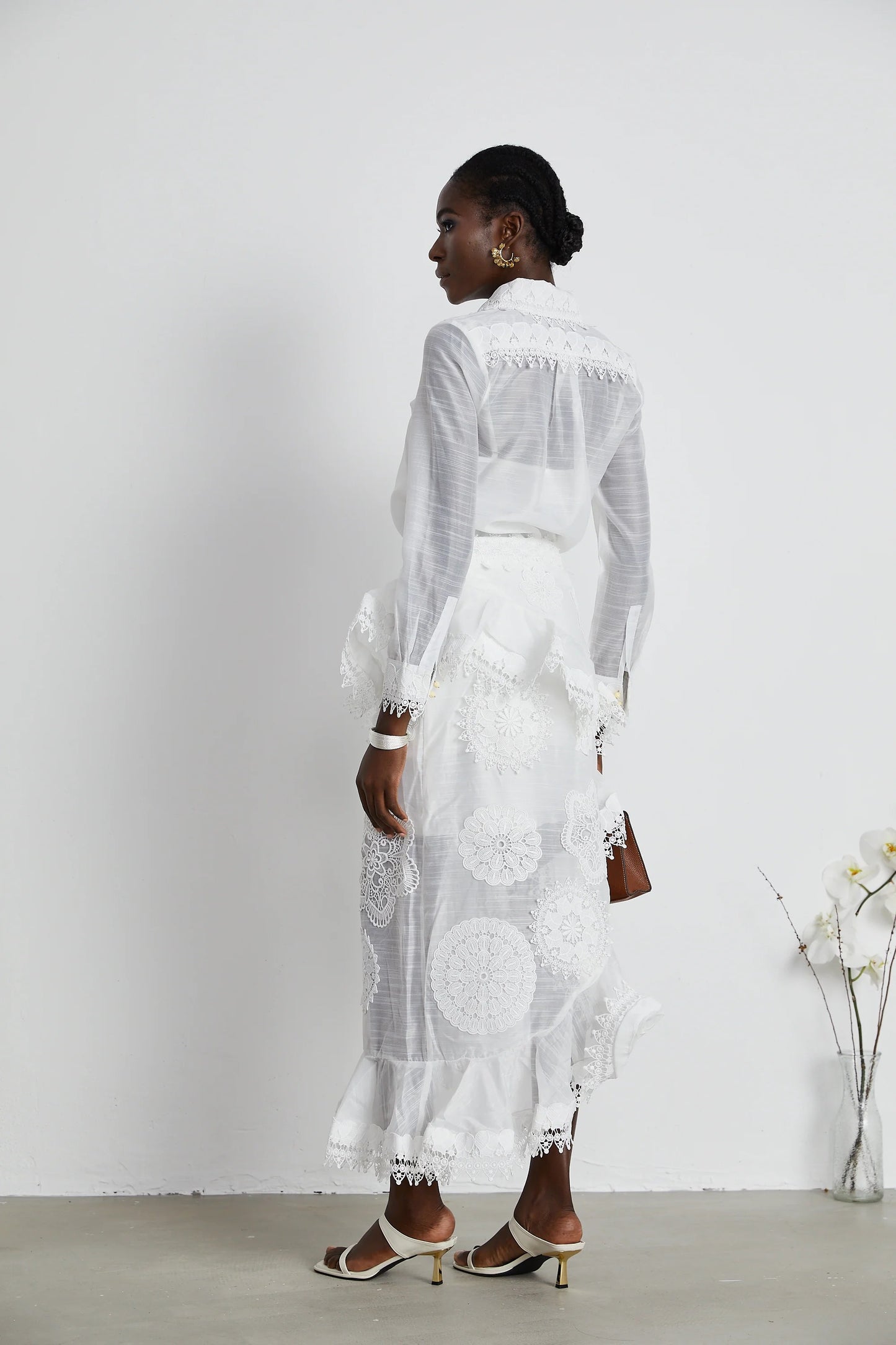 Renee White Semi-Sheer Shirt & Skirt Matching Set