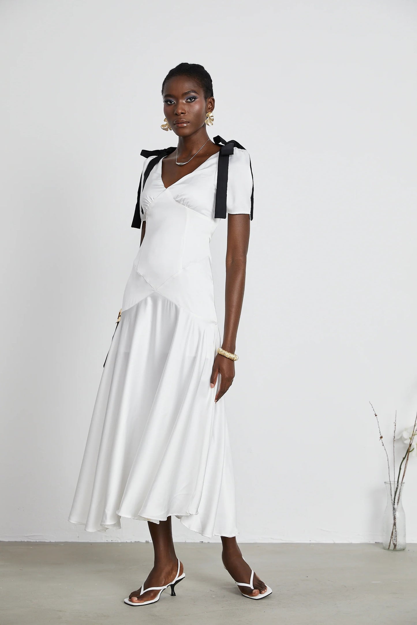 Cyrielle ribbon-detail puff-sleeve maxi dress