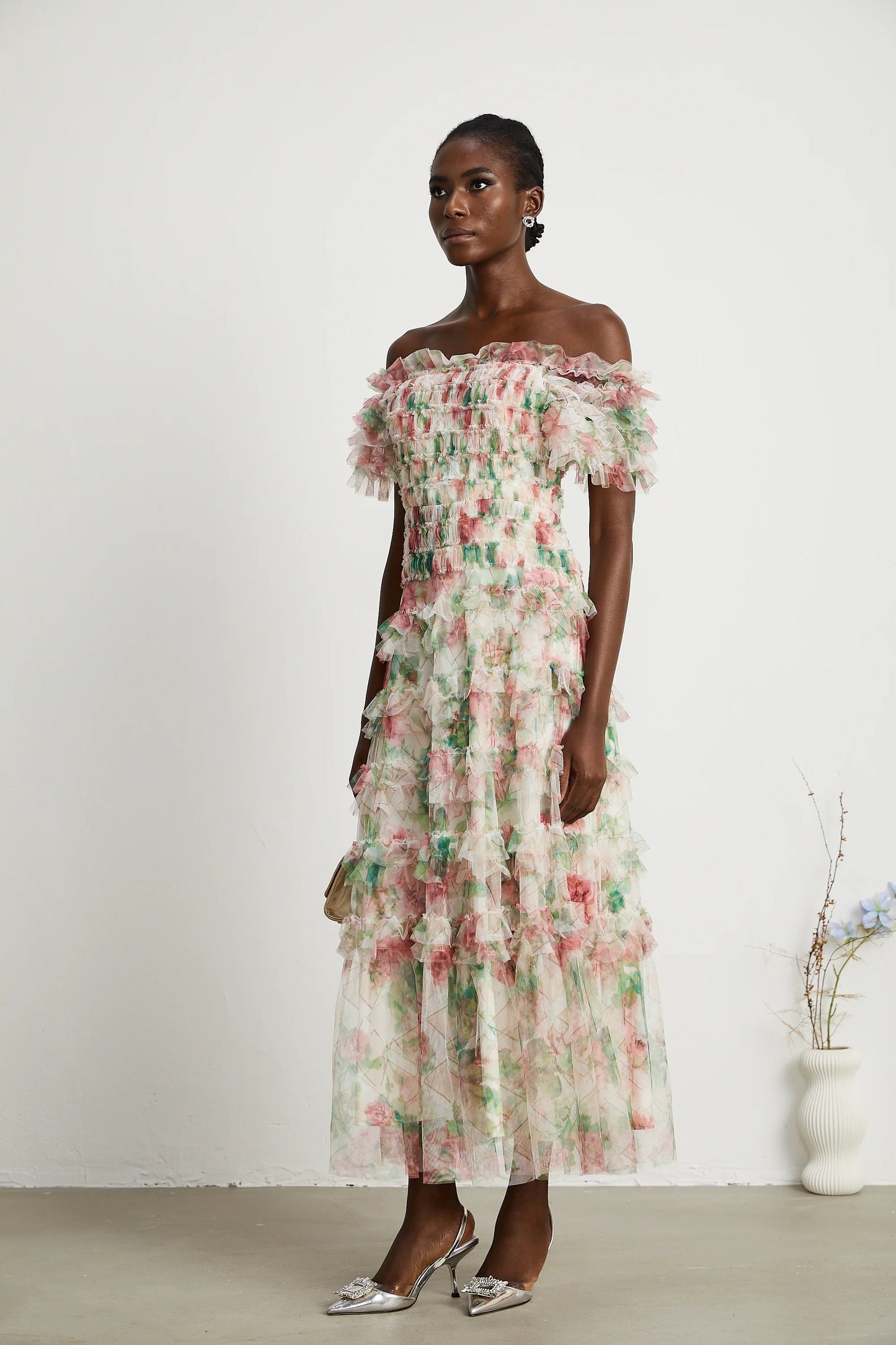 Suzette Floral-Print Tiered Midi Dress