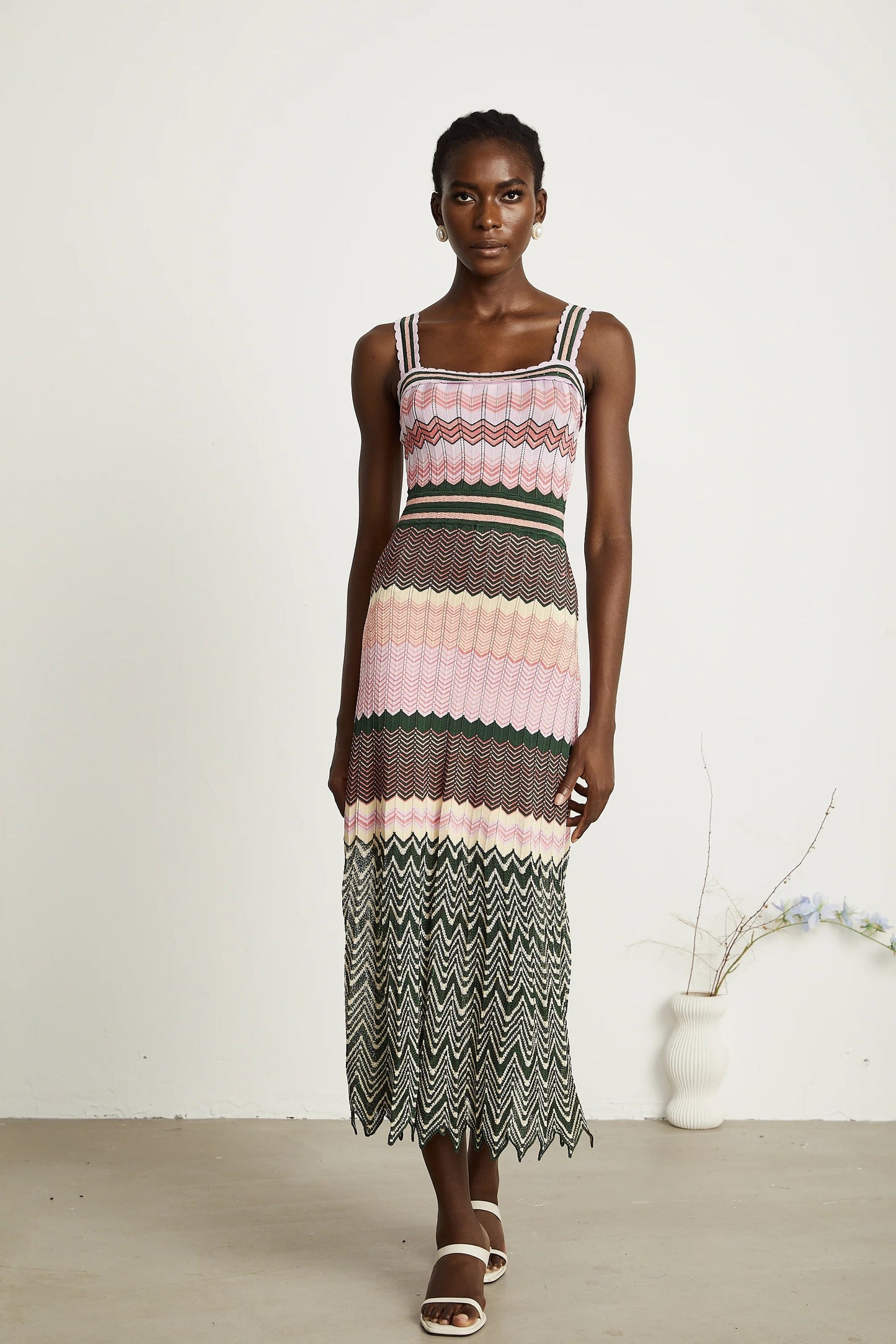 Daphne Contrast-Color Knitted Midi Dress