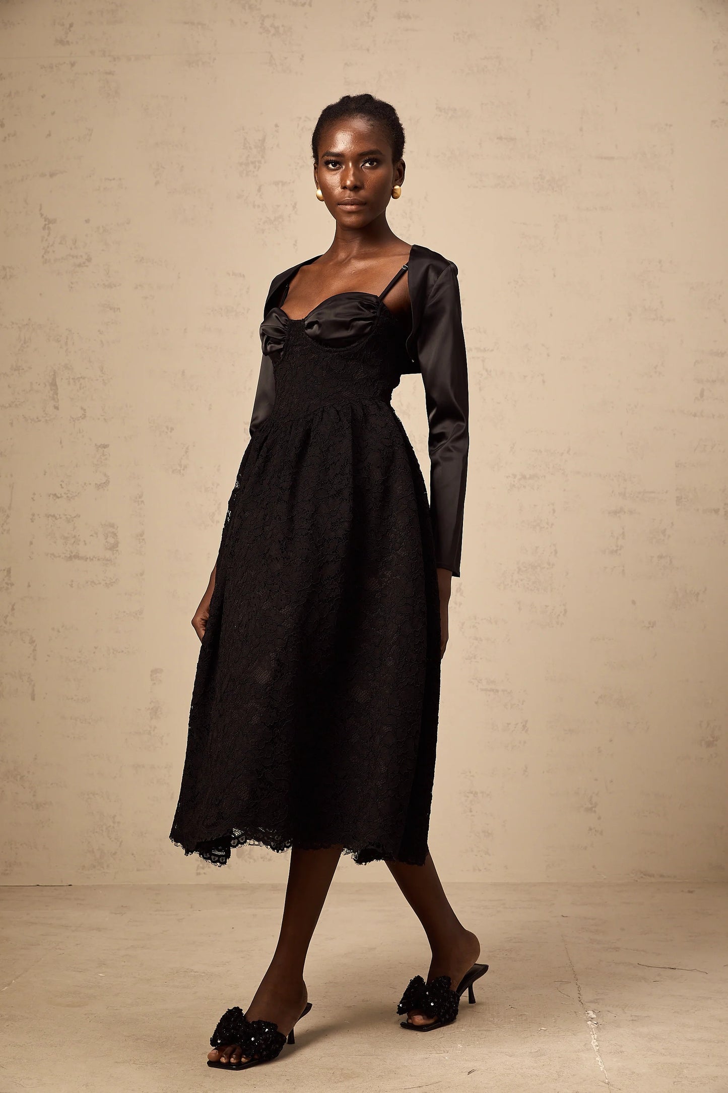Sidonie Black Floral-Lace Top & Dress Matching Set