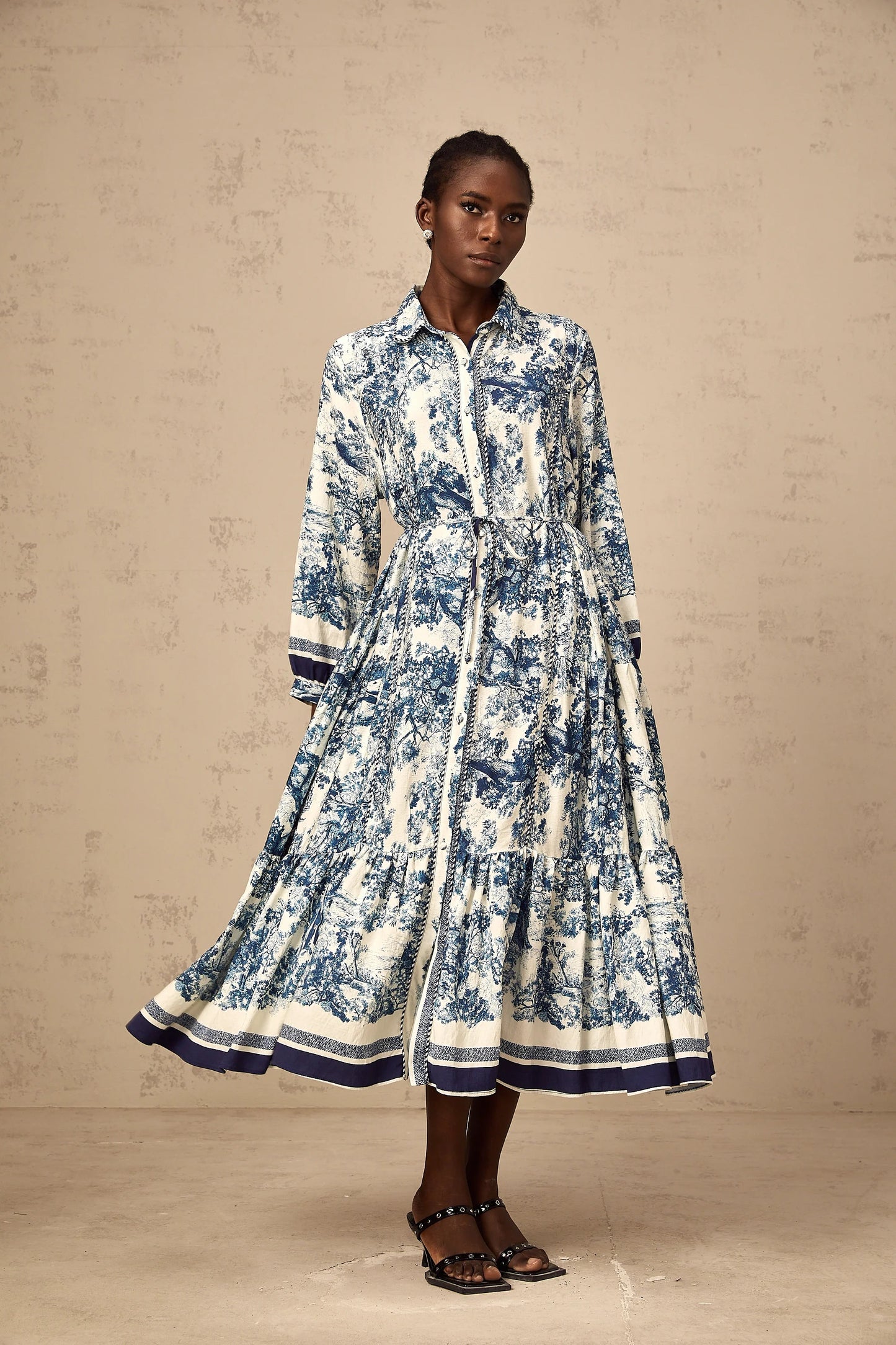 Adelaide Graphic-Print Midi Dress in Blue
