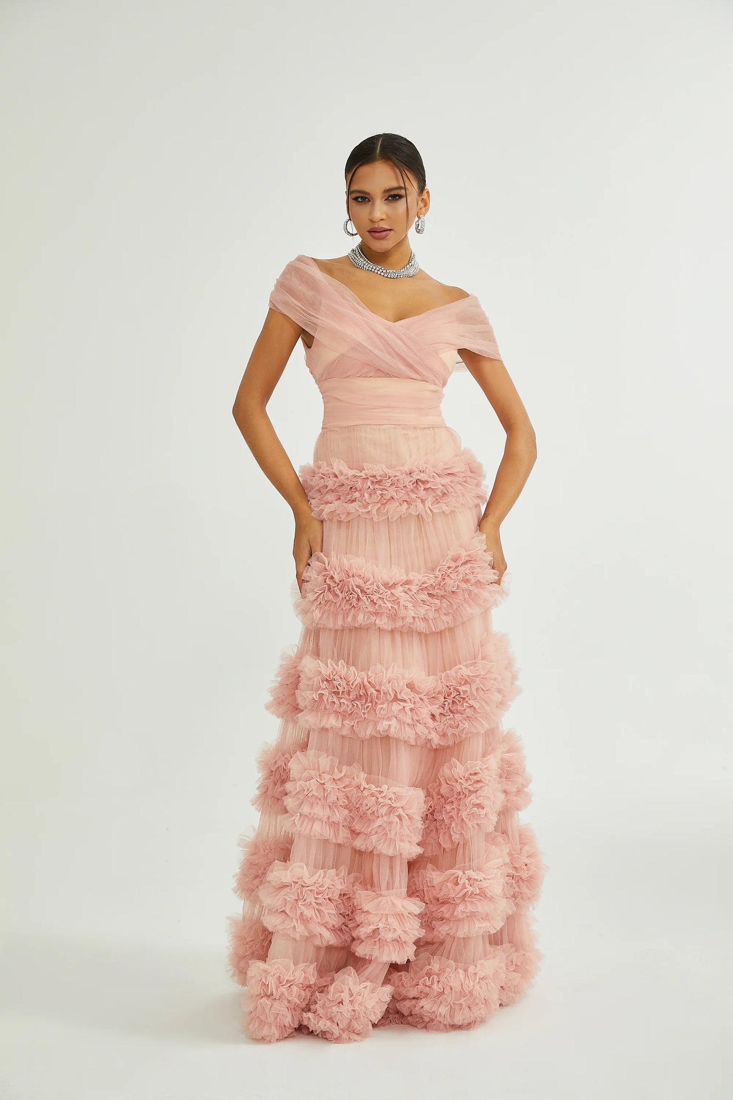 Solene Pink Tiered Maxi Dress