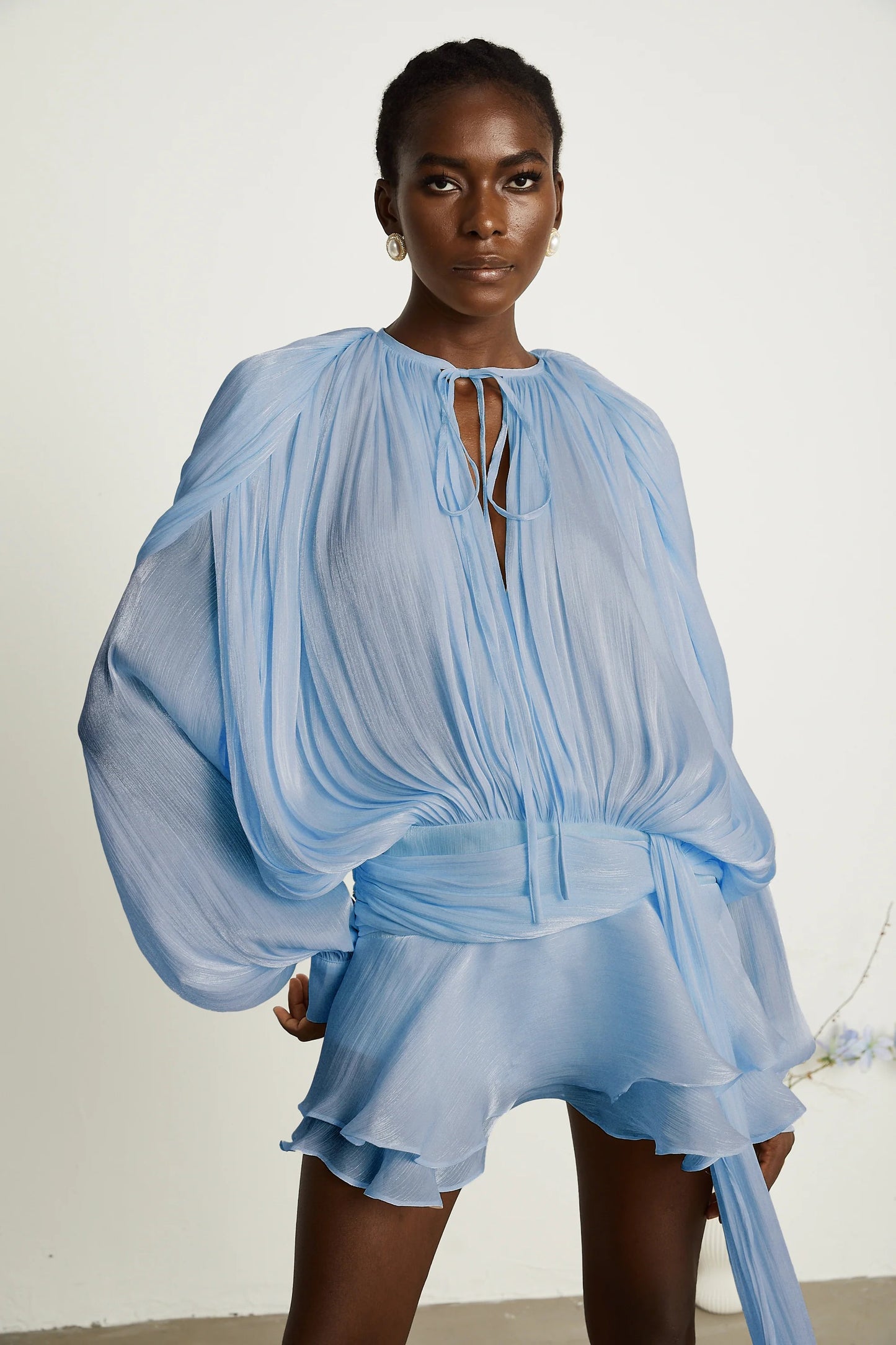 Eugenie Blue Fully Pleated Ruffled Mini Dress