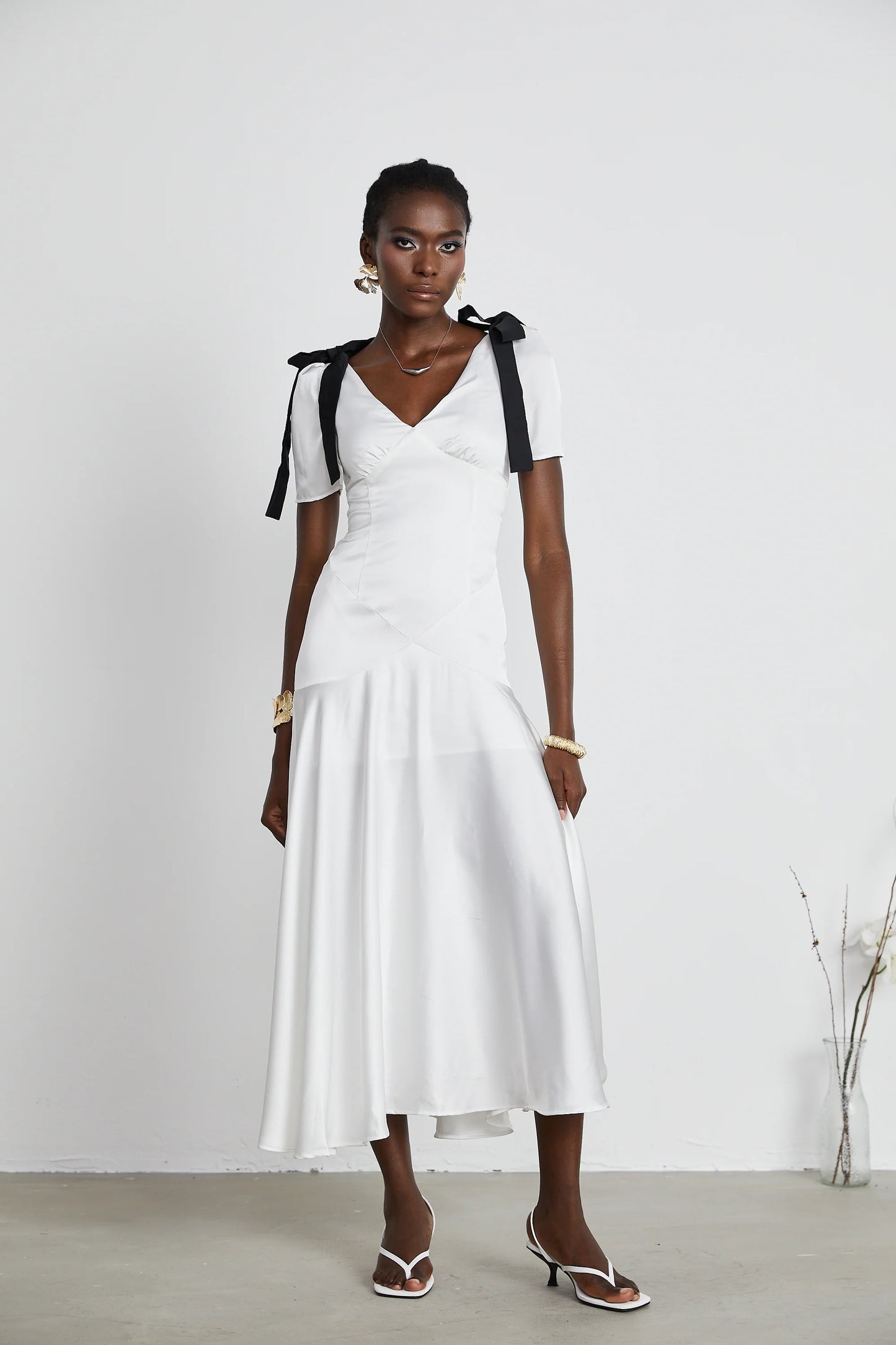 Cyrielle ribbon-detail puff-sleeve maxi dress