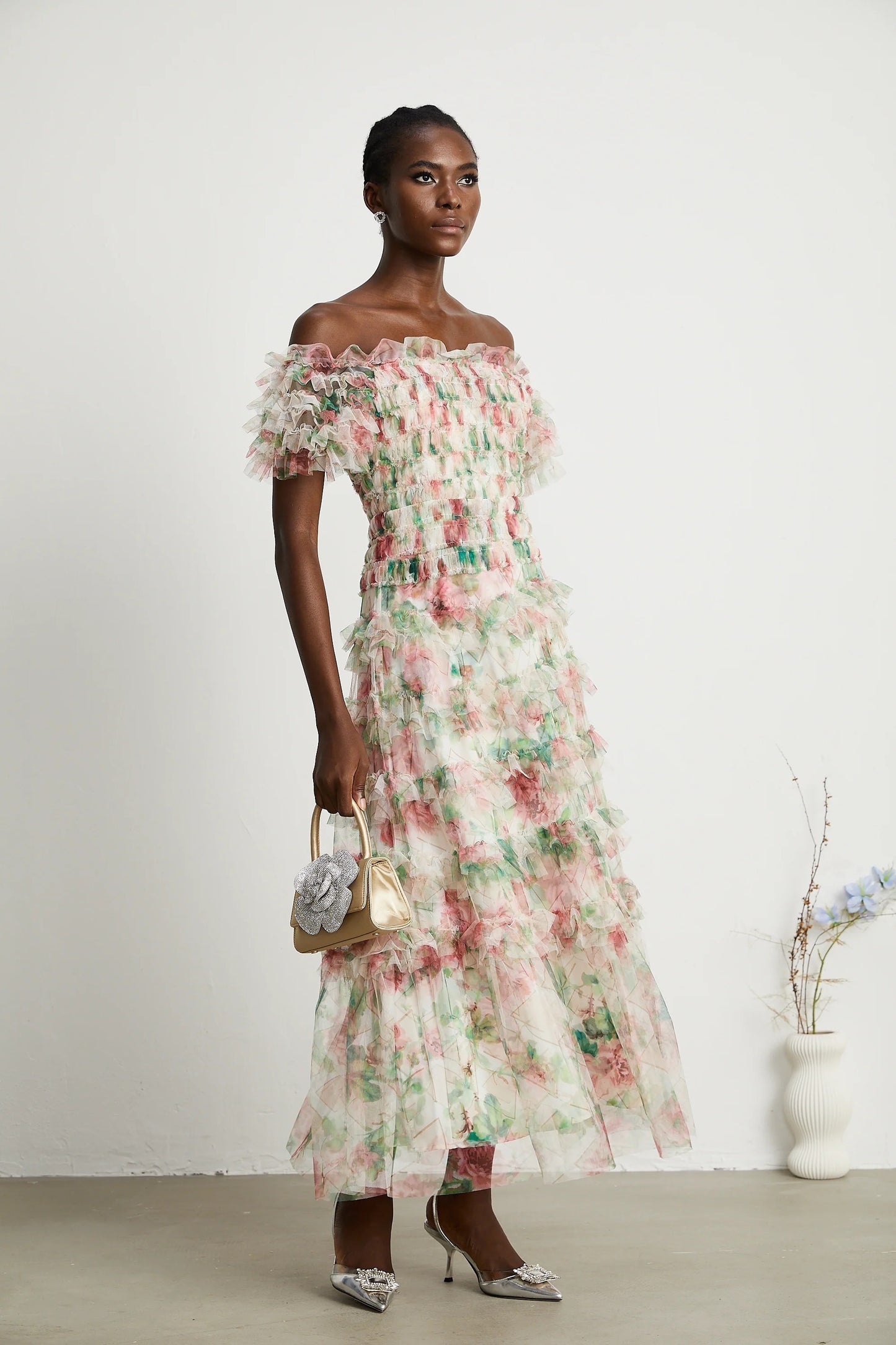 Suzette Floral-Print Tiered Midi Dress