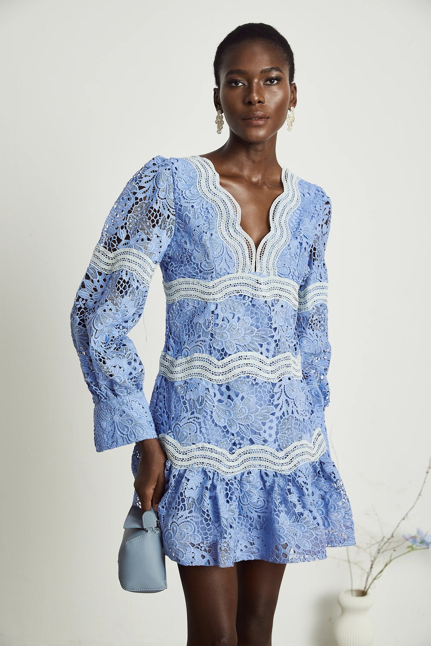 Gaelle V-Neck Floral Embroidered Mini Dress