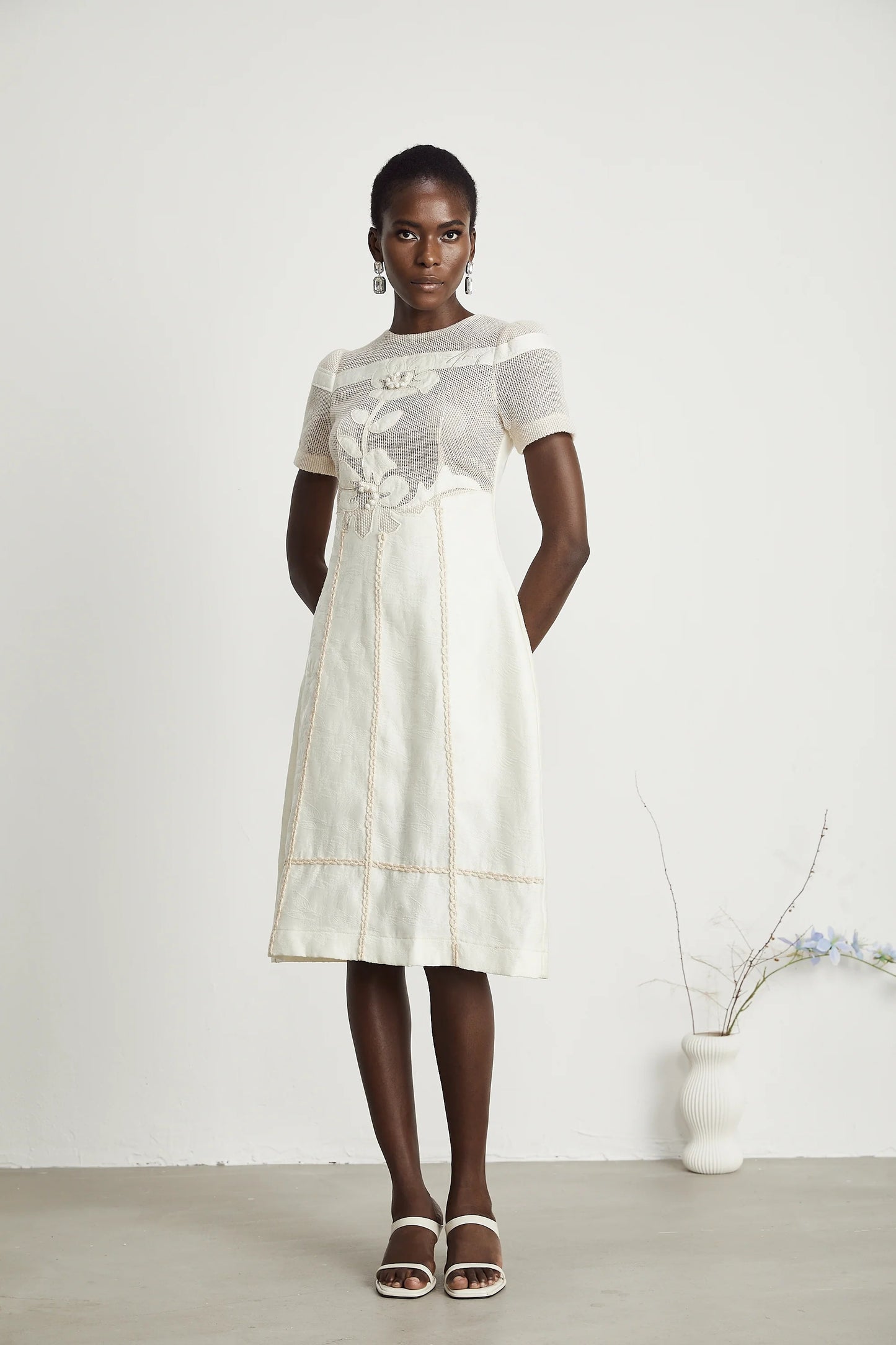 Diane Floral Embroidered Openwork Midi Dress