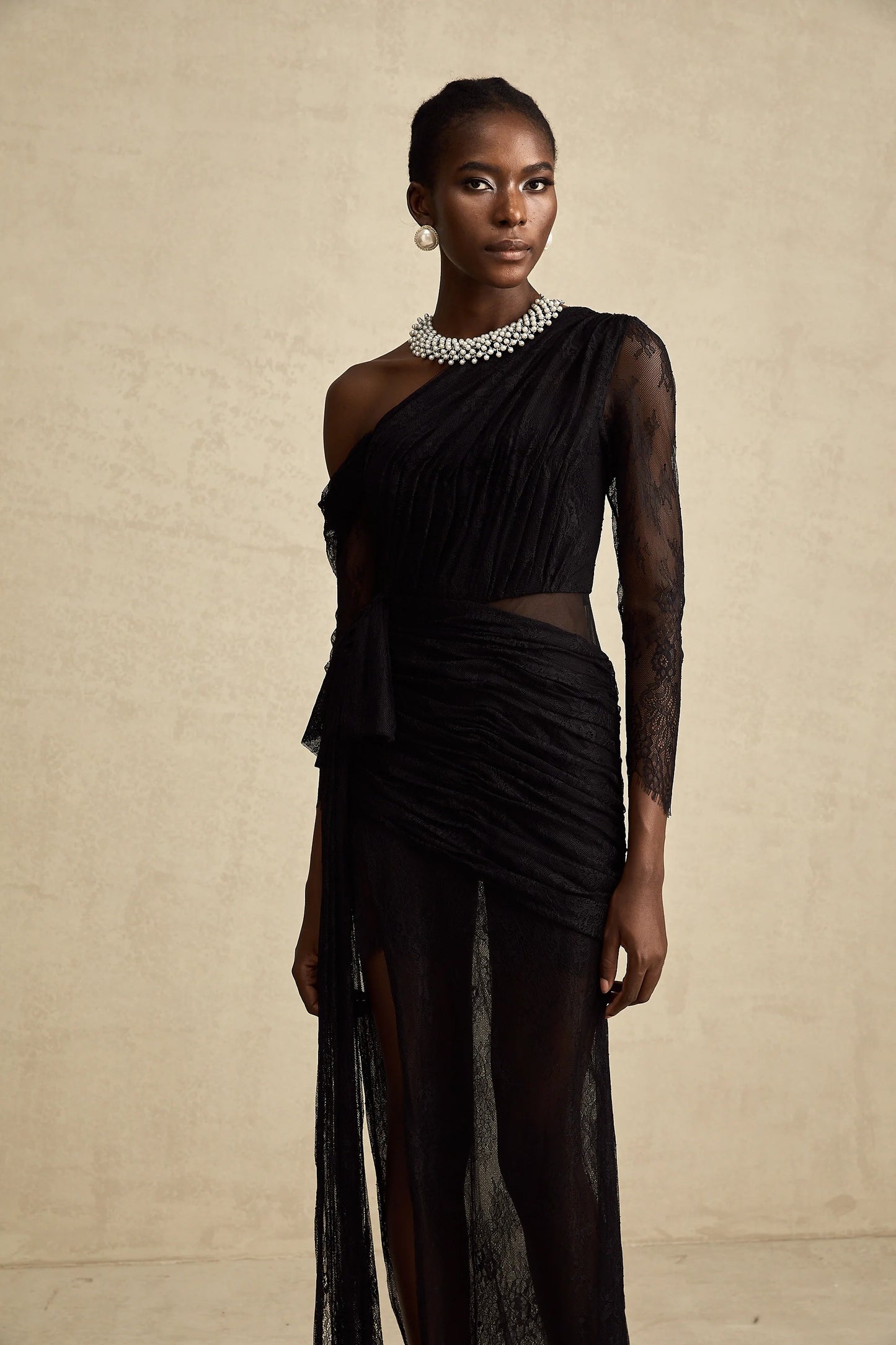 Jeanne Black One-Shoulder Cut-Out Maxi Dress
