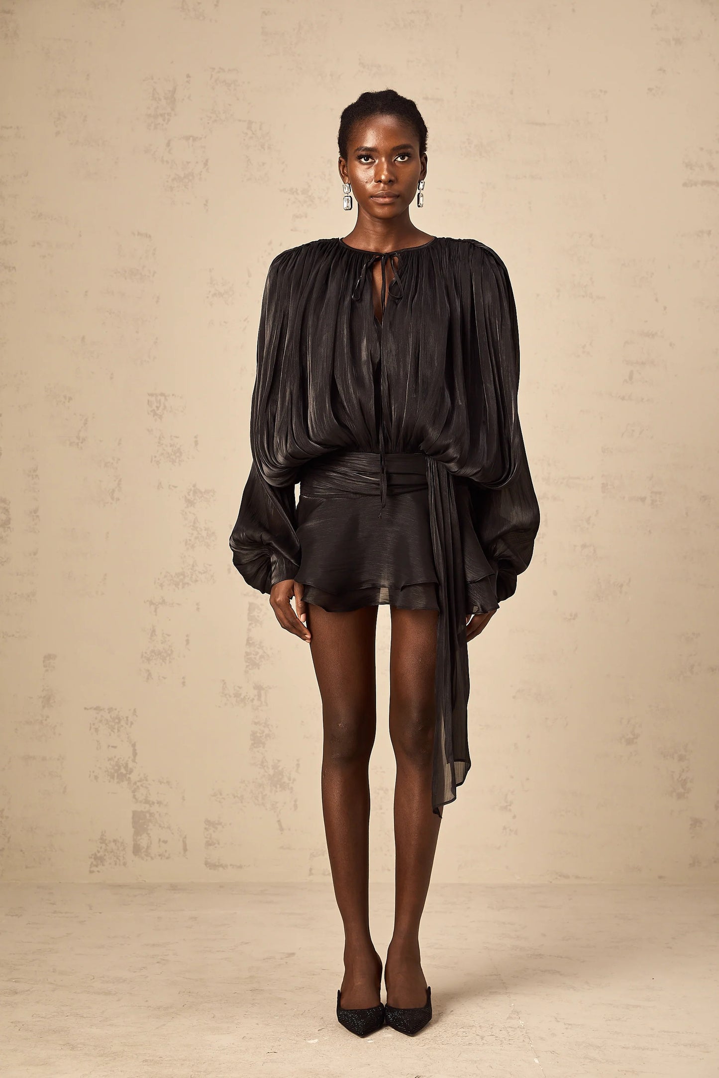 Eugenie Black Fully Pleated Ruffled Mini Dress