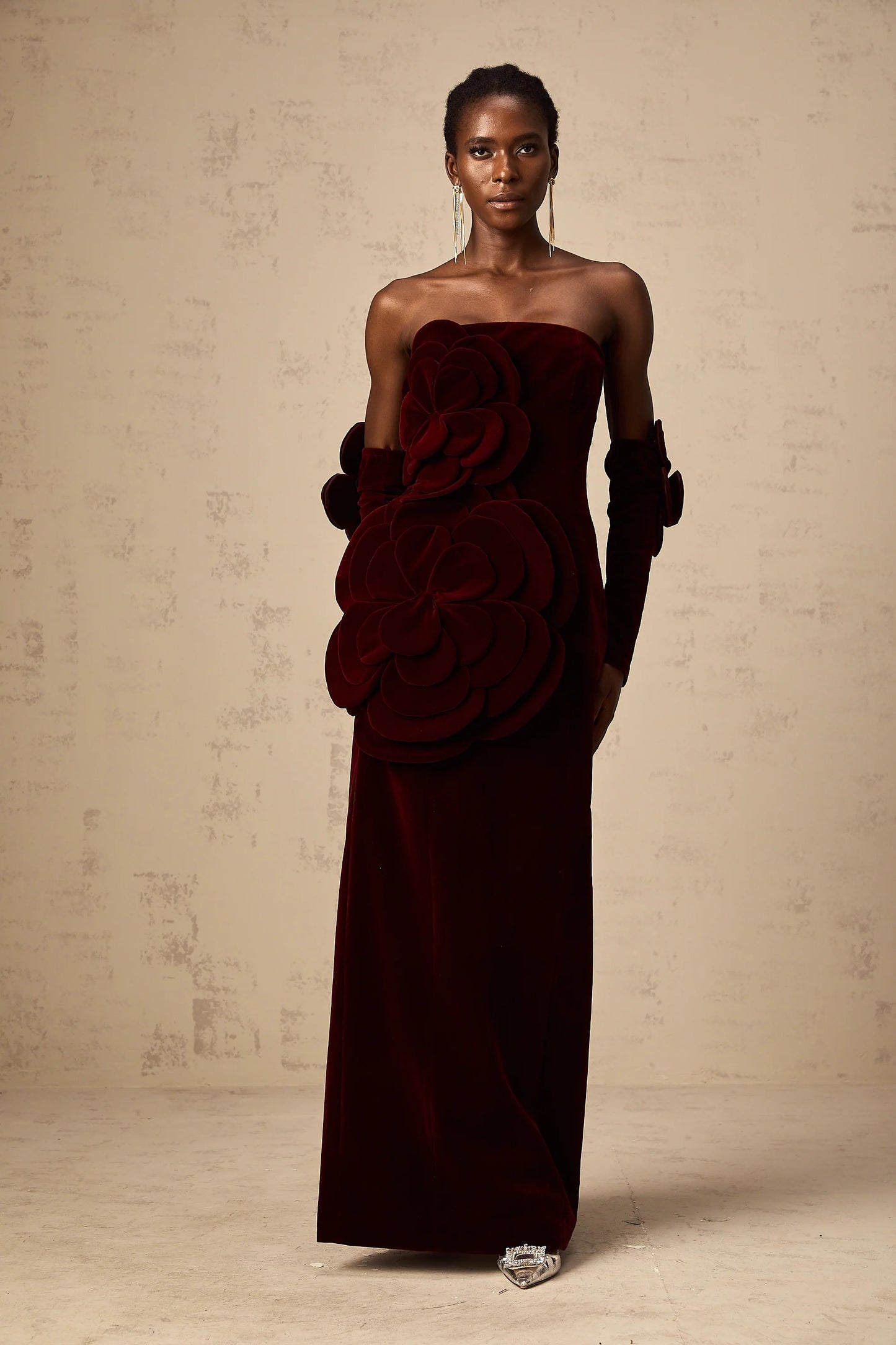 Azura Red Floral Applique Maxi Dress