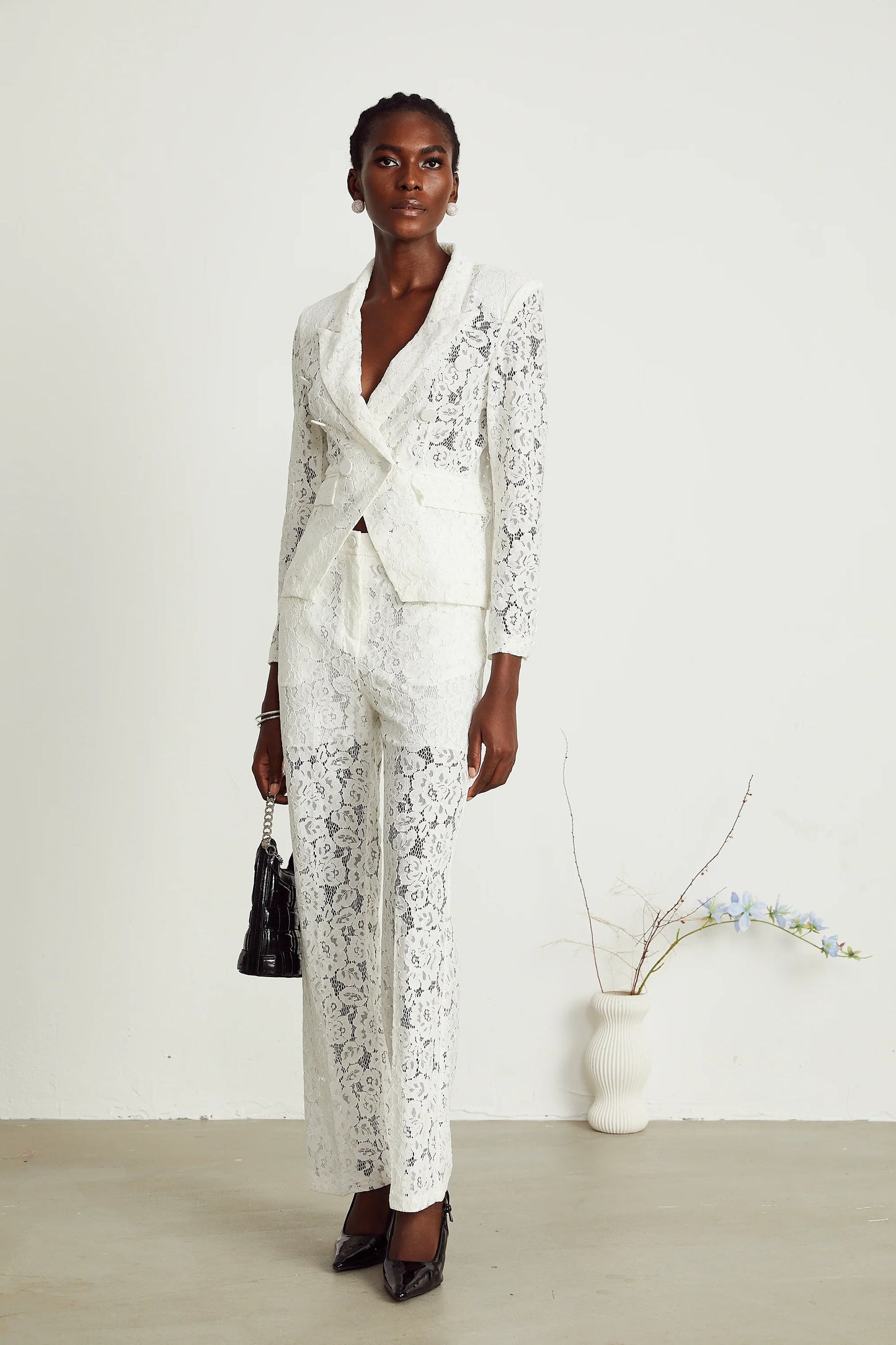 Zoe Sheer Lace Blazer & Trousers Matching Set