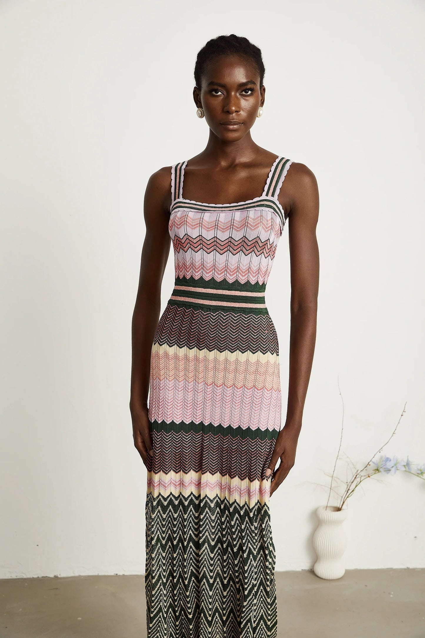 Daphne Contrast-Color Knitted Midi Dress