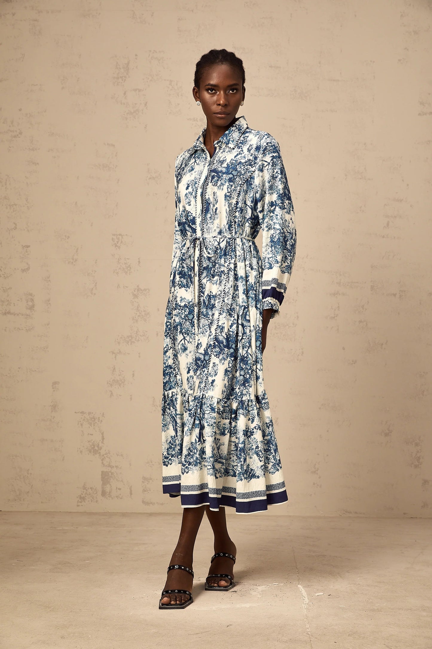 Adelaide Graphic-Print Midi Dress in Blue