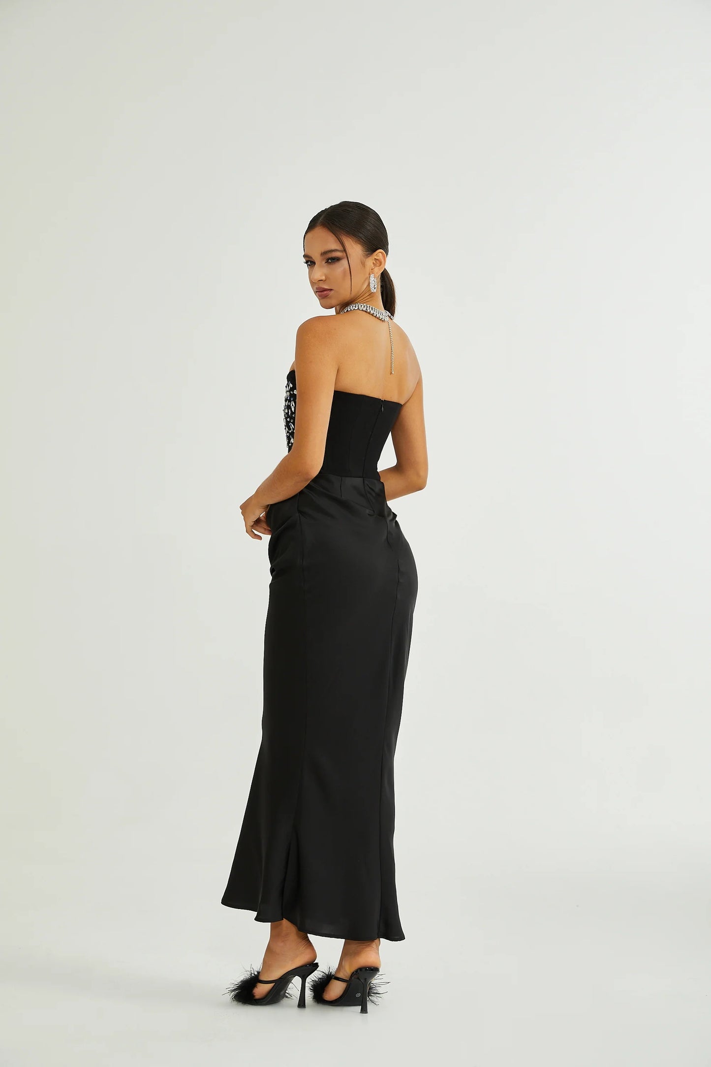 Aurore Black Crystal Embellished Maxi Dress
