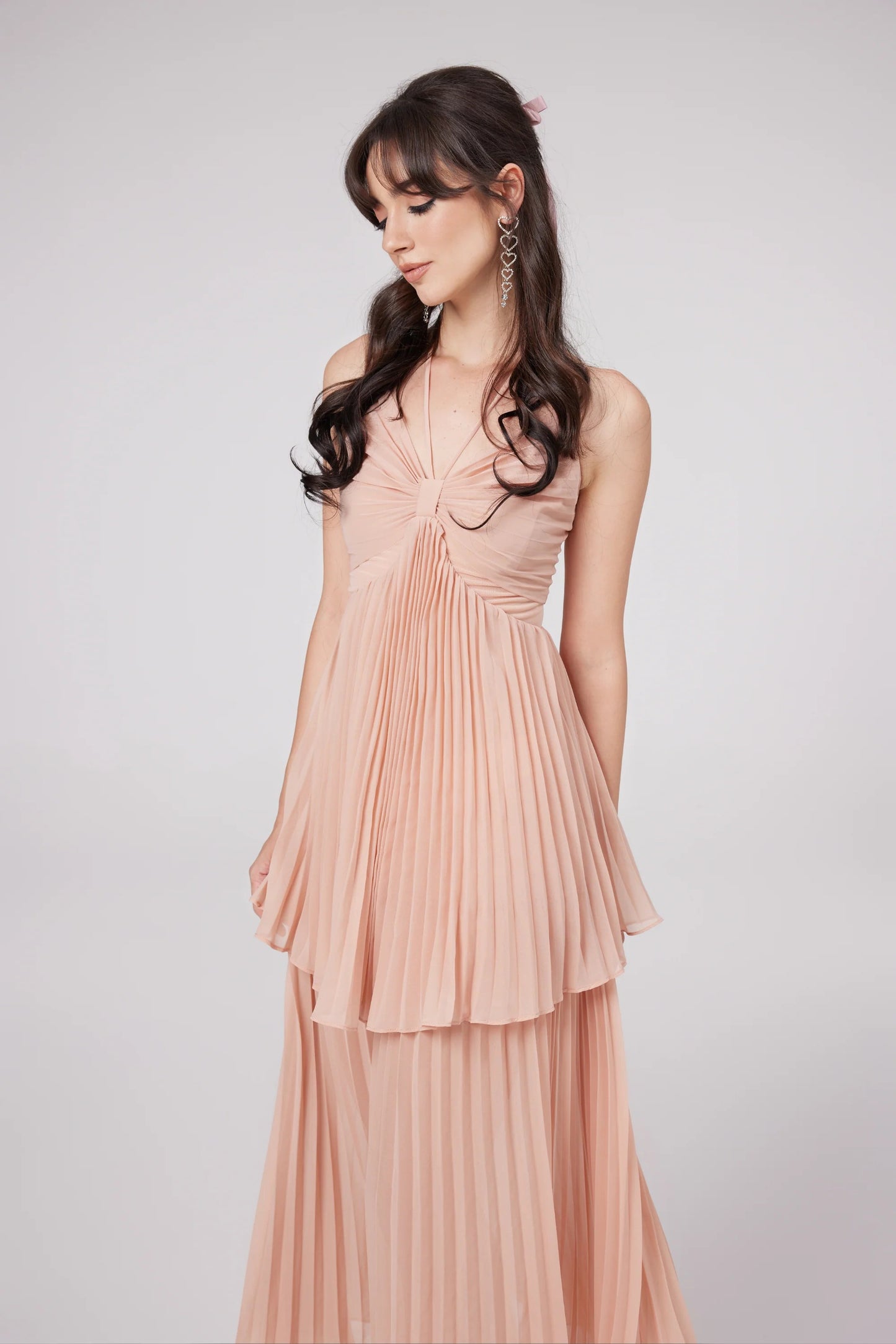 Olympe Pink Pleated Tiered Midi Dress