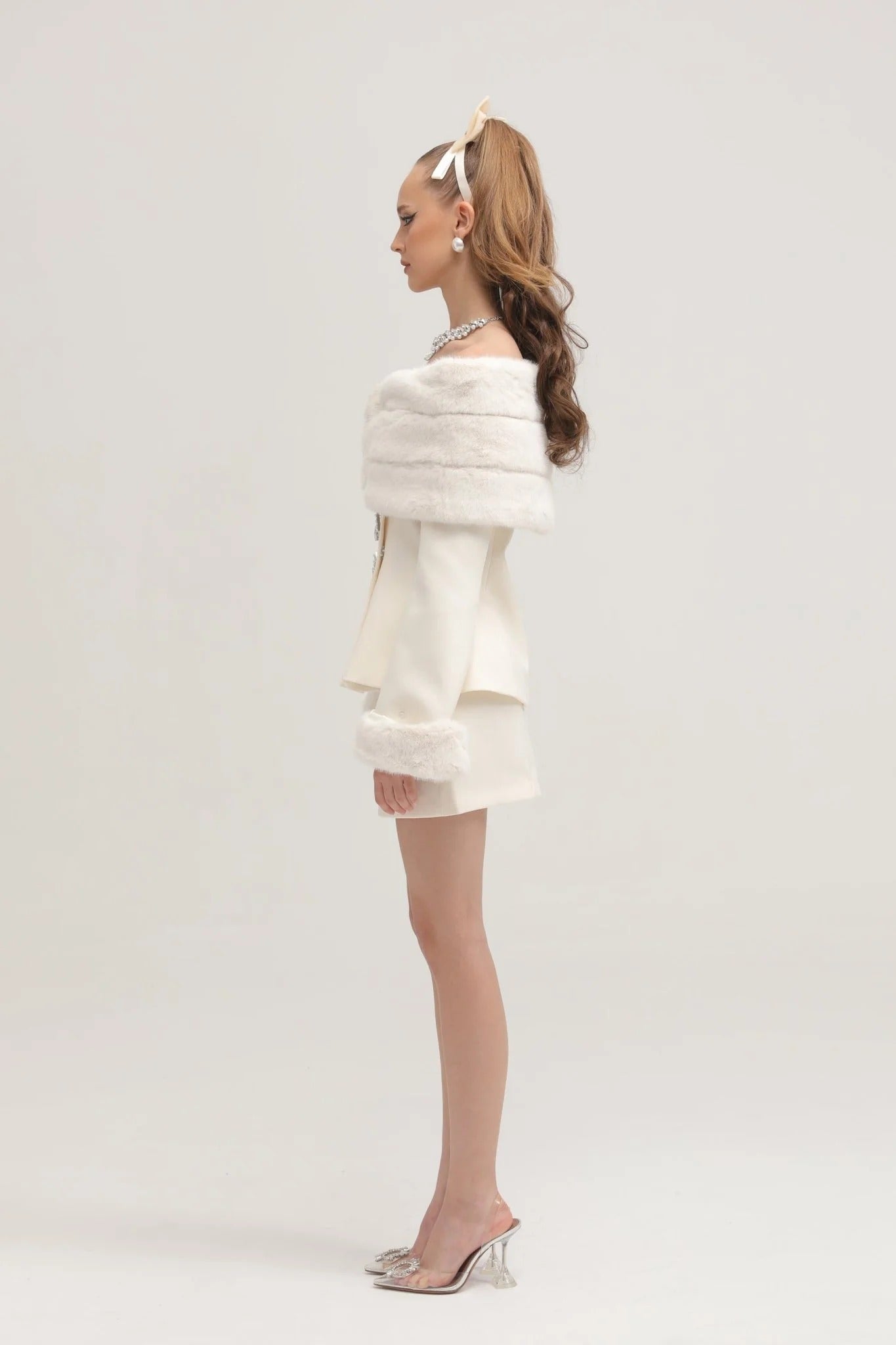 Caitlin White Faux-Fur Jacket & Skirt Matching Set