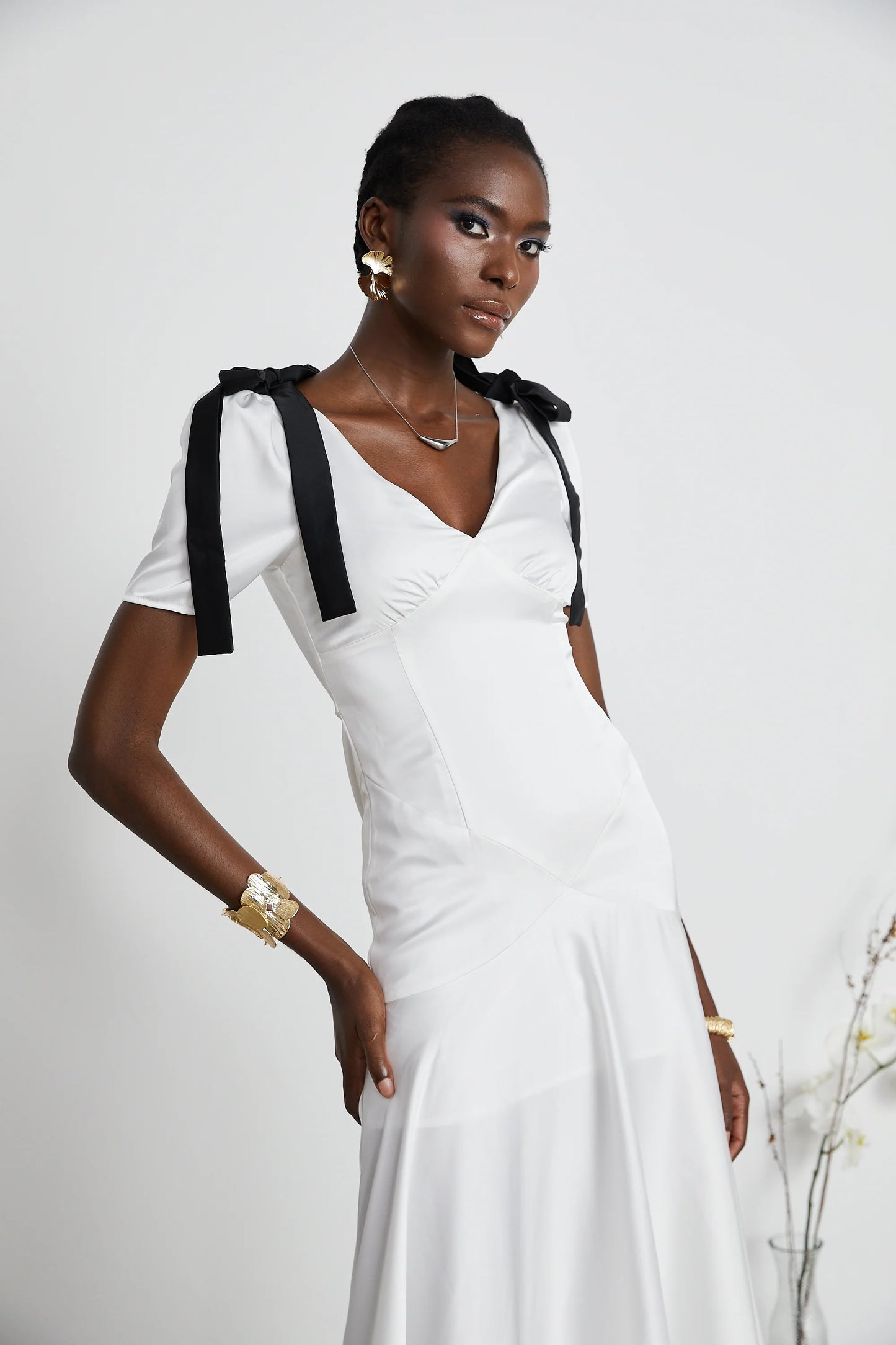 Cyrielle ribbon-detail puff-sleeve maxi dress