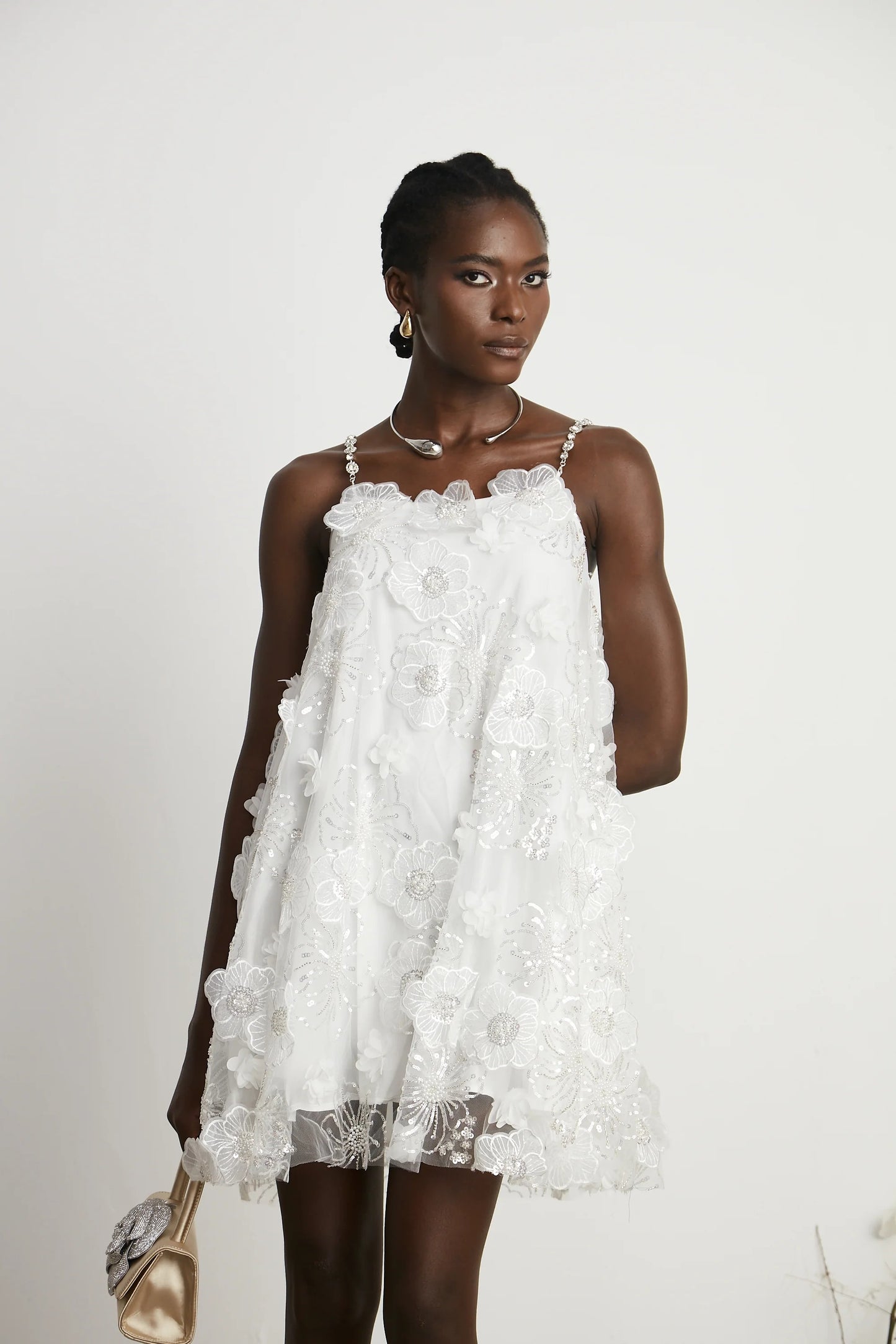 Suzette Crystal-Embellished Floral Mini Dress