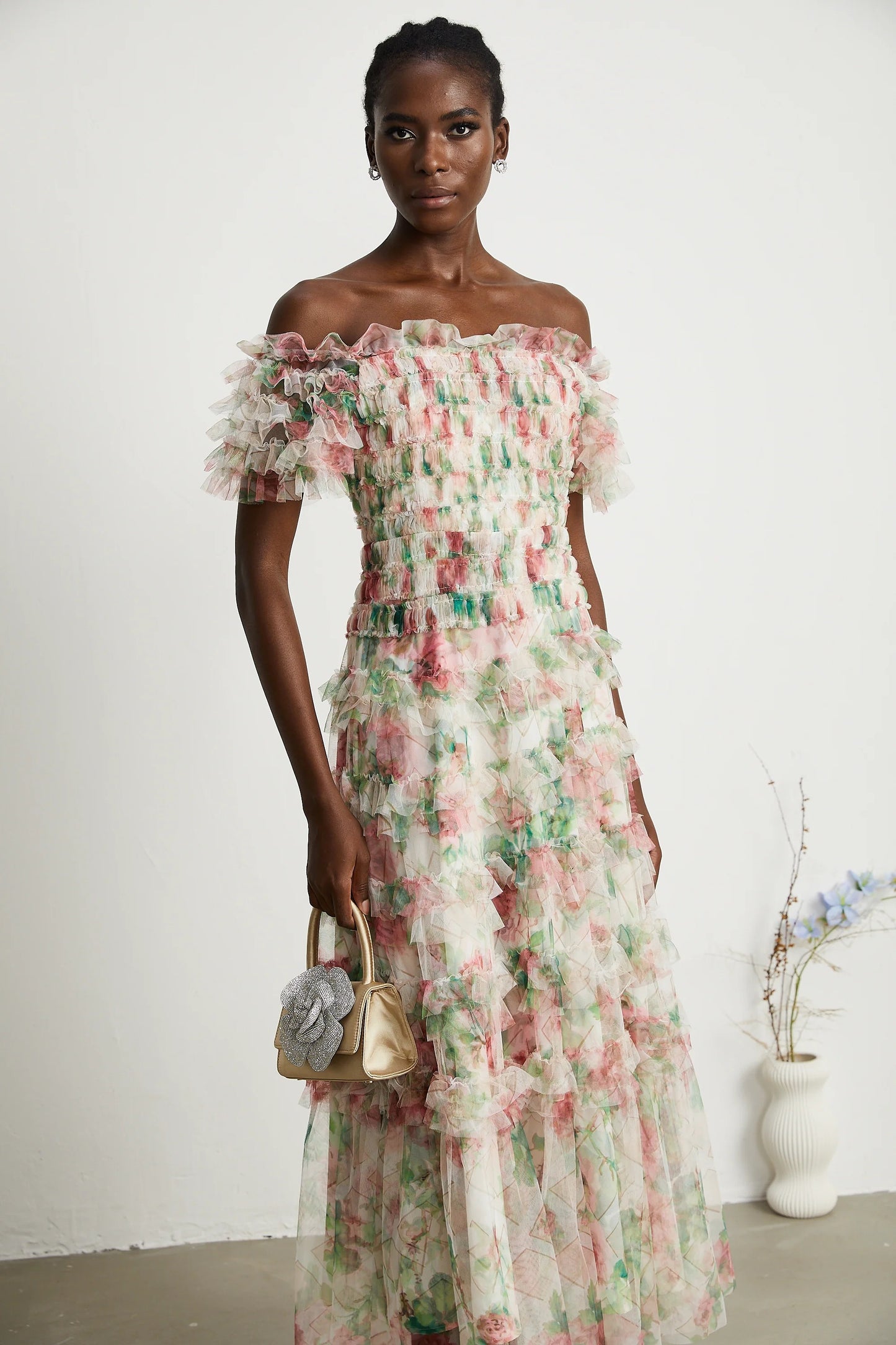 Suzette Floral-Print Tiered Midi Dress
