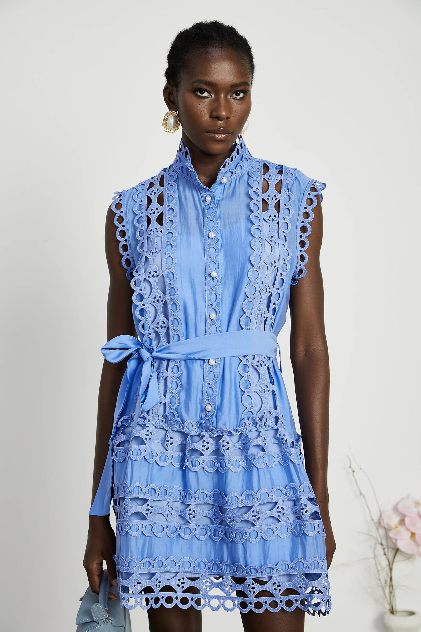 Mireille Blue Cut-Out Belted Mini Dress