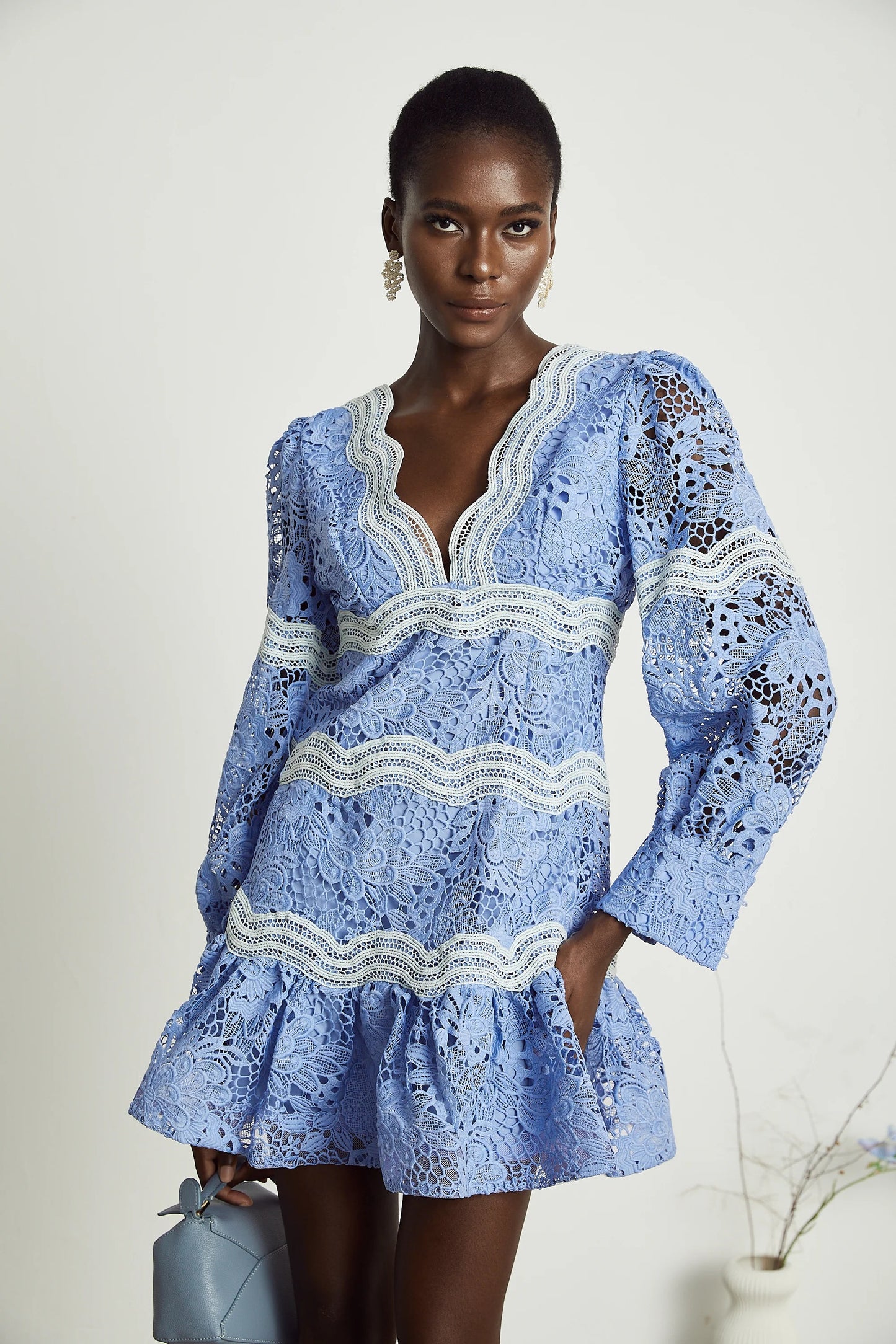 Gaelle V-Neck Floral Embroidered Mini Dress