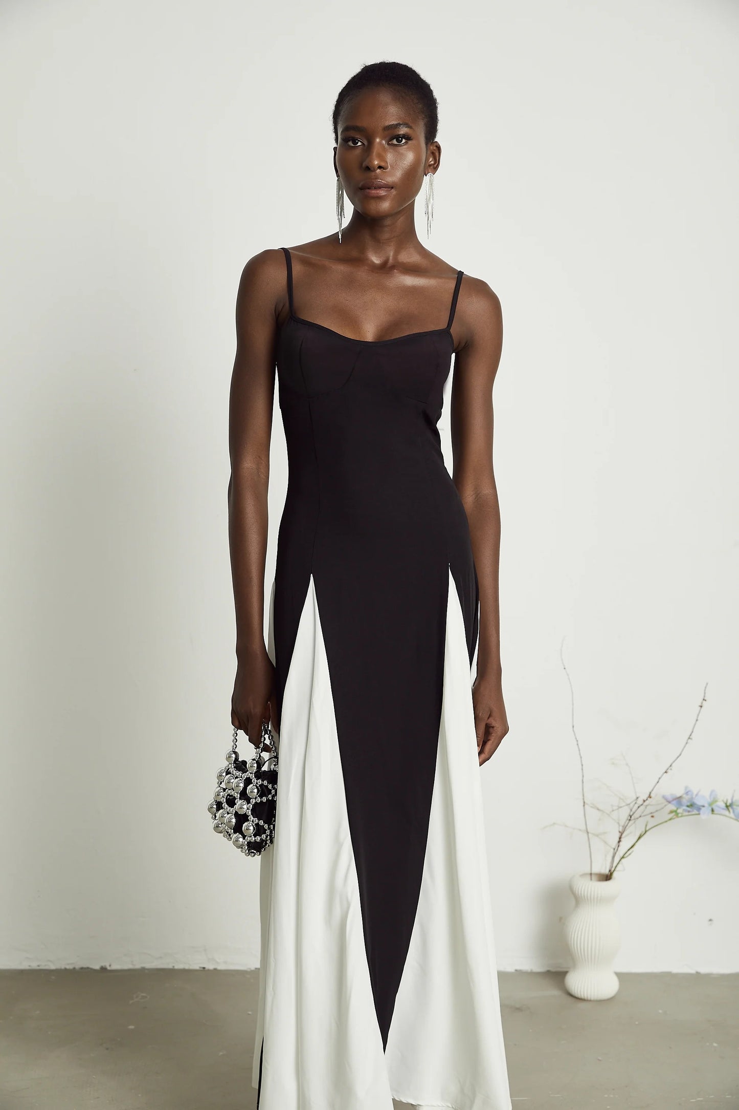 Sofie Contrast-color Pleated Maxi Dress