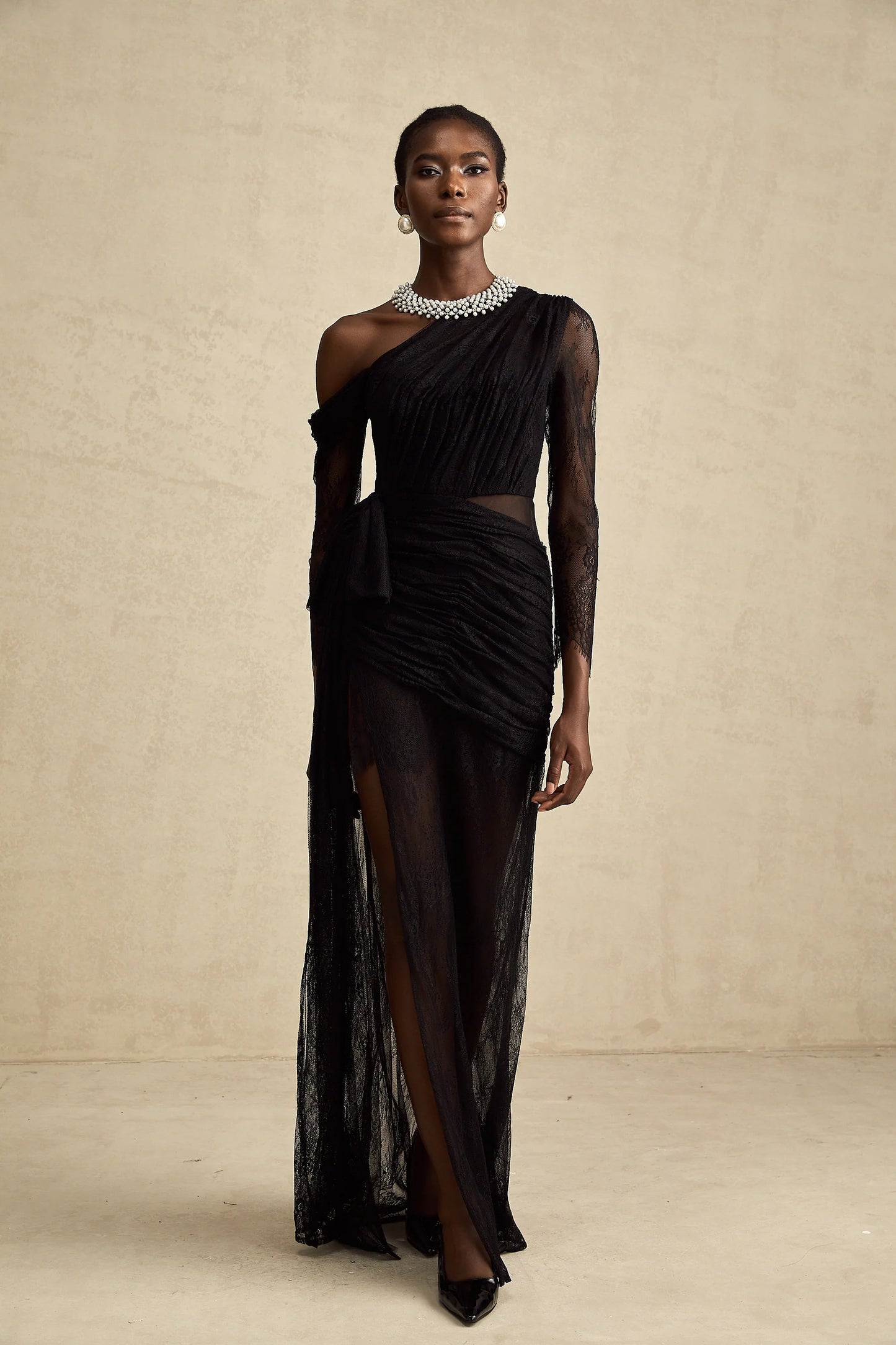 Jeanne Black One-Shoulder Cut-Out Maxi Dress